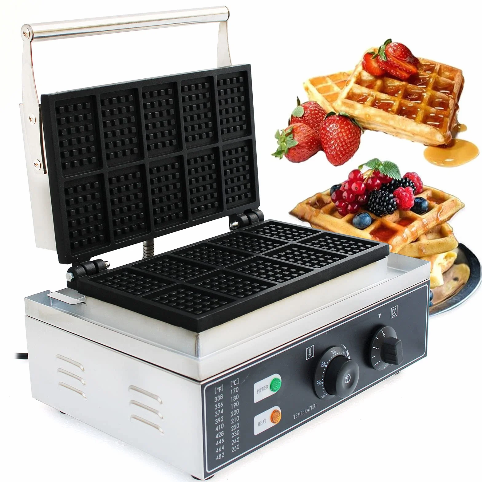 Gofrownica, prostokątna, 1500 W, 10 sztuk, 8 x 5 x 1,4 cm, toster waflowy, podwójny toster z timerem i 50-300°C, bezstopniowa obudowa ze stali nierdzewnej, powłoka zapobiegająca przywieraniu, do domu