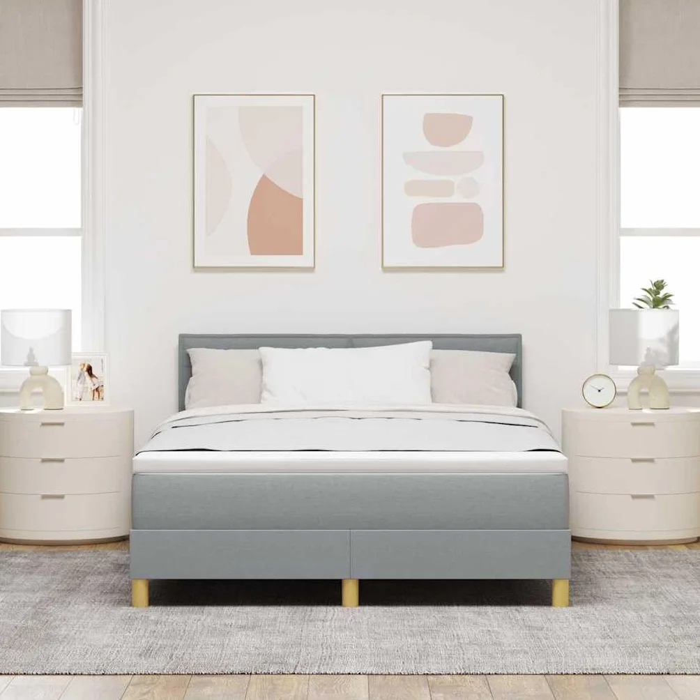 Nowoczesne łóżko z podświetleniem LED Model Standard 140x190 cm Szary | Łóżko z regulowanym zagłówkiem LED Jasnoszary 140x190 cm tkanina z materacem sprężynowym do sypialni