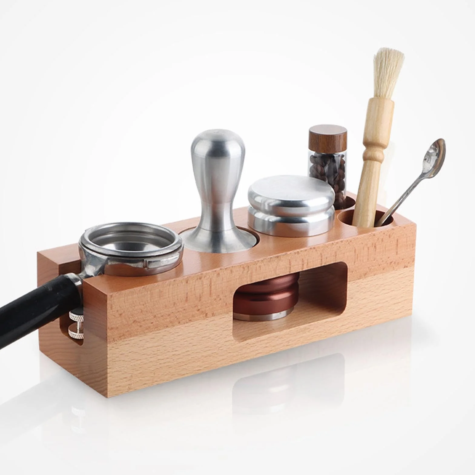 Stacja do ubijania espresso 58 mm Drewniany wielofunkcyjny uchwyt Natural | Akcesoria do ekspresu Espresso Do kawiarni domu kuchni kącika kawowego baru porannego parzenia przechowywania organizacj