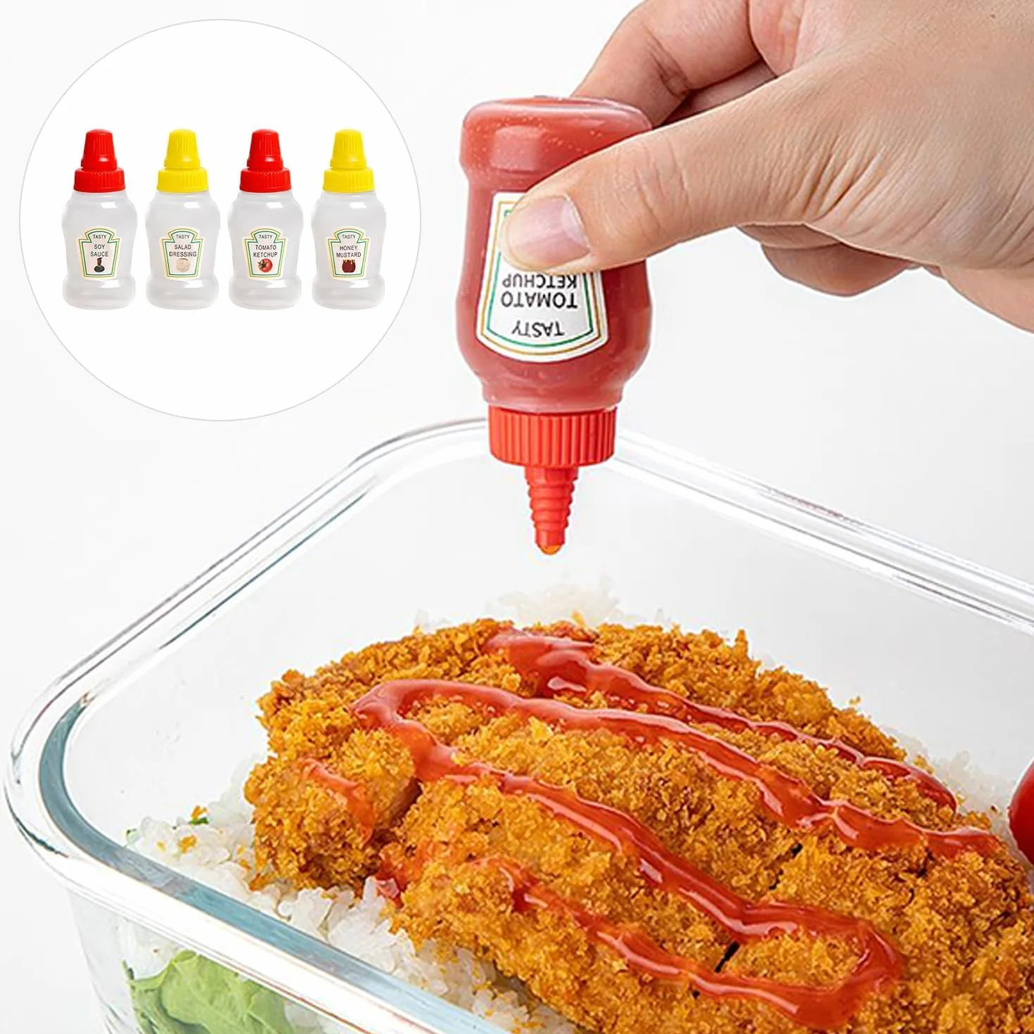 Mini butelka na ketchup, 4 sztuki 23 ml butelka do wyciskania, przenośny pojemnik, mini sos sojowy, ketchup, sos sałatkowy