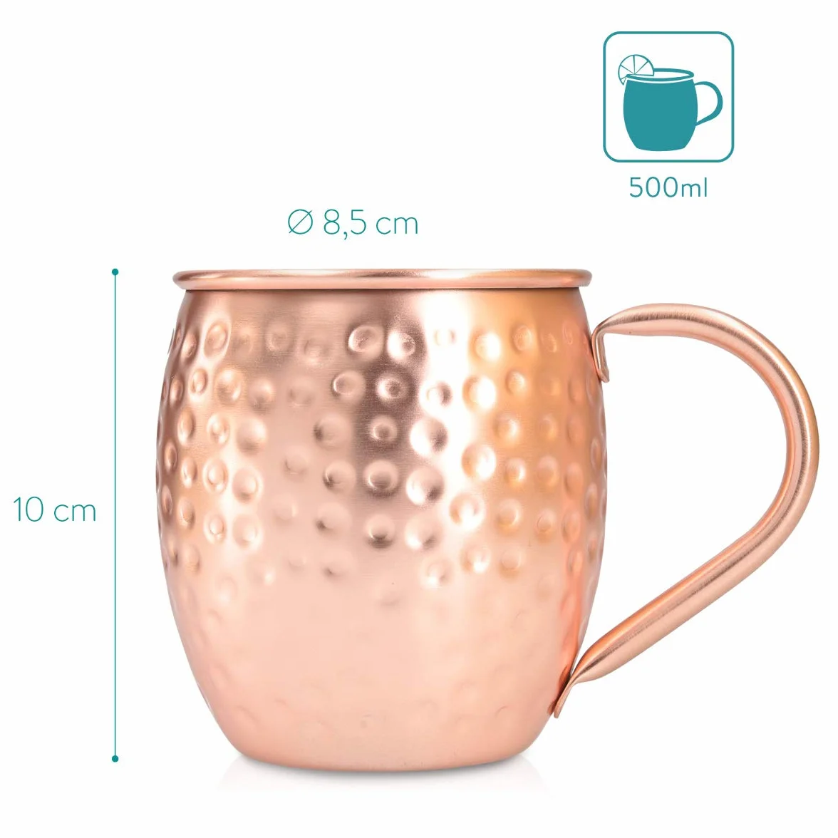 Navaris Moscow Mule zestaw 4 kubków – 4 x miedziane kubki do piwa z Moskwy Mule Gin – kubek koktajlowy młotkowany – filiżanka ze stali nierdzewnej z miedzią