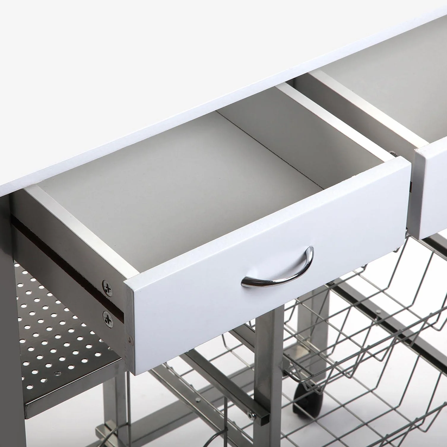 Versa Leicester wózek kuchenny z kółkami, szufladami i regałem na butelki, stojak na warzywa, półka kuchenna, wymiary (wys. x dł. x szer.) 82 x 40 x 76 cm, drewno i metal, kolor: biały