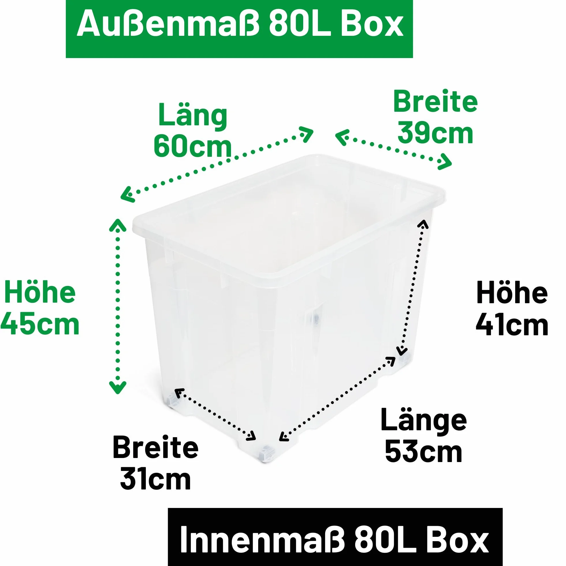 Novaliv Plastikowe pudełka bez pokrywki, rolki 80 l, 59 x 39 x 45, przezroczyste, duże pudełka, do przechowywania eurobox na kółkach, plastikowe pojemniki na buty