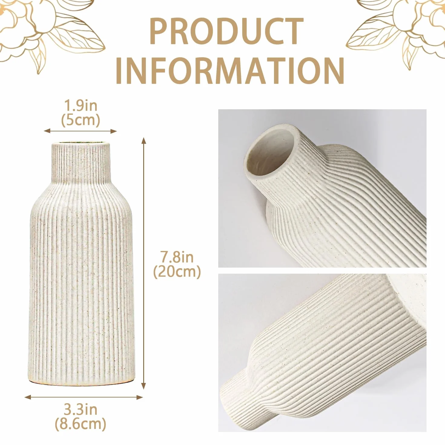 Wazon ceramiczny, trawa pampasowa, mały wazon do dekoracji, stołu jadalnego, regału na książki, gzymsu kominkowego, dekoracji wejścia i nakładek stołowych, prosty nowoczesny, styl boho (beżowy)
