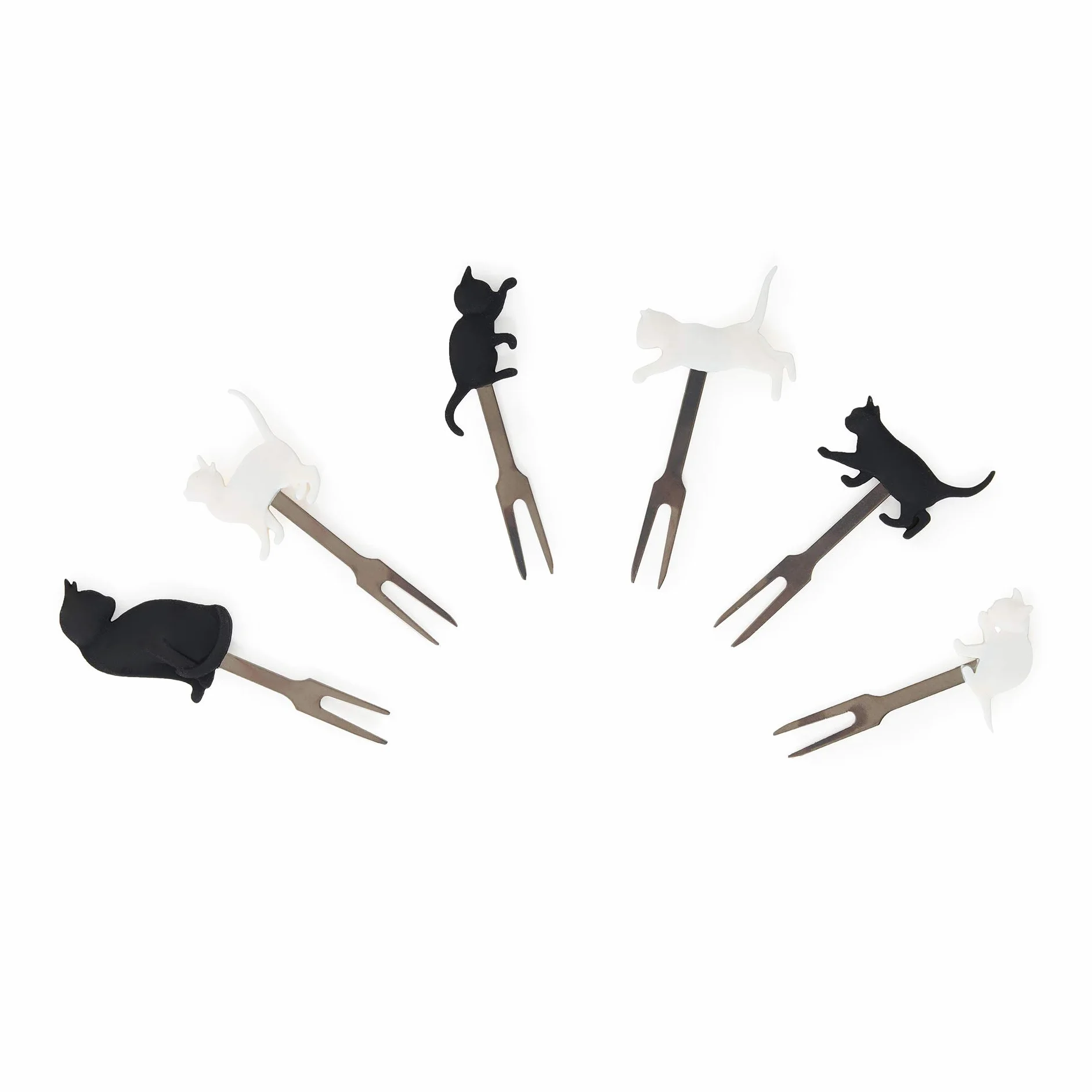 Legami PICK0001 zestaw 6 widelców do aperitifu, wielokrotnego użytku, trwały, nadaje się do przekąsek, 3,4 x 9 cm, motyw: koty, silikon stal nierdzewna