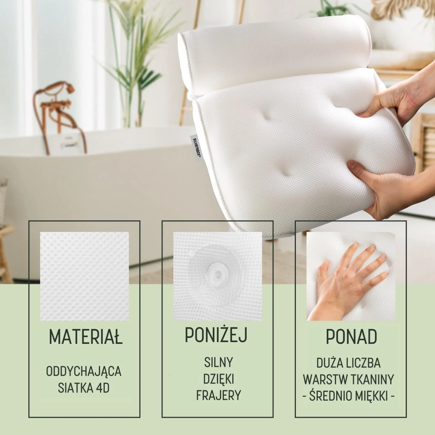 SilverRack Poduszka łazienkowa premium (biała) - [Zwycięzca testu] poduszka pod szyję do wanny z przyssawkami jako akcesoria kąpielowe - poduszka do wanny, aby się zrelaksować i czuć się dobrze