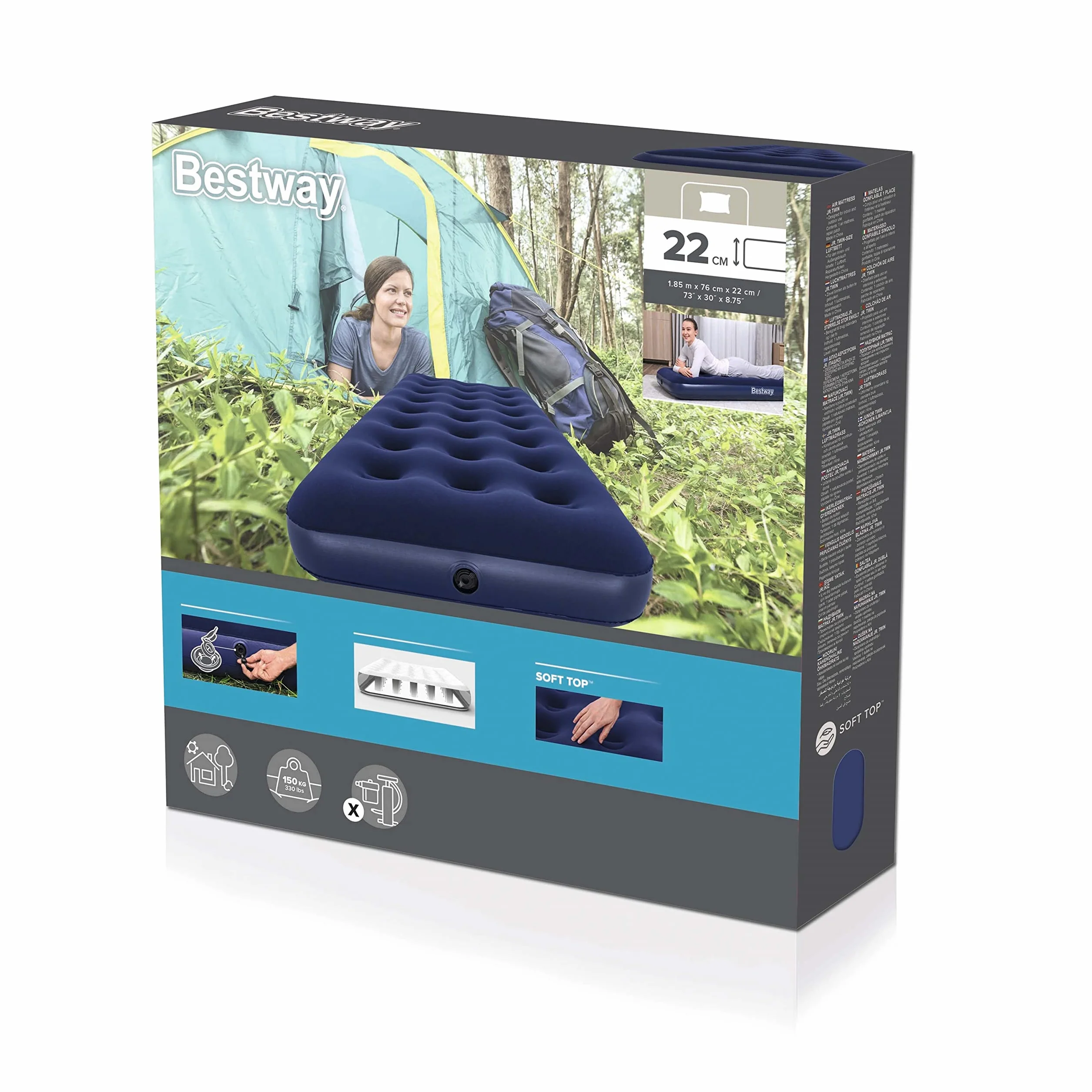 Bestway Materac Dmuchany 67000 Niebieski 185 x 76 x 22 cm