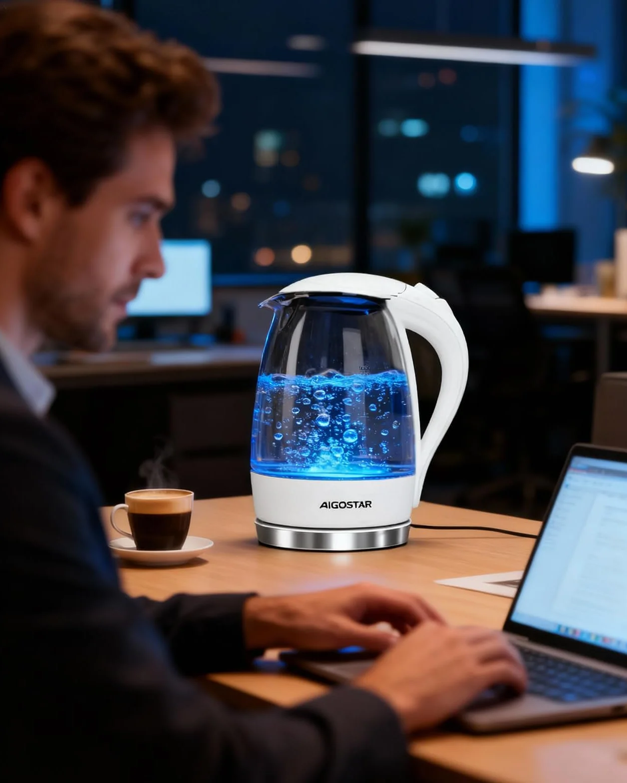 Aigostar Eve 30GON- Szklany czajnik z podświetleniem LED, 2200W, 1.7 L. Zabezpieczenie przed przegrzaniem, BPA Free, Biały ekskluzywny projekt