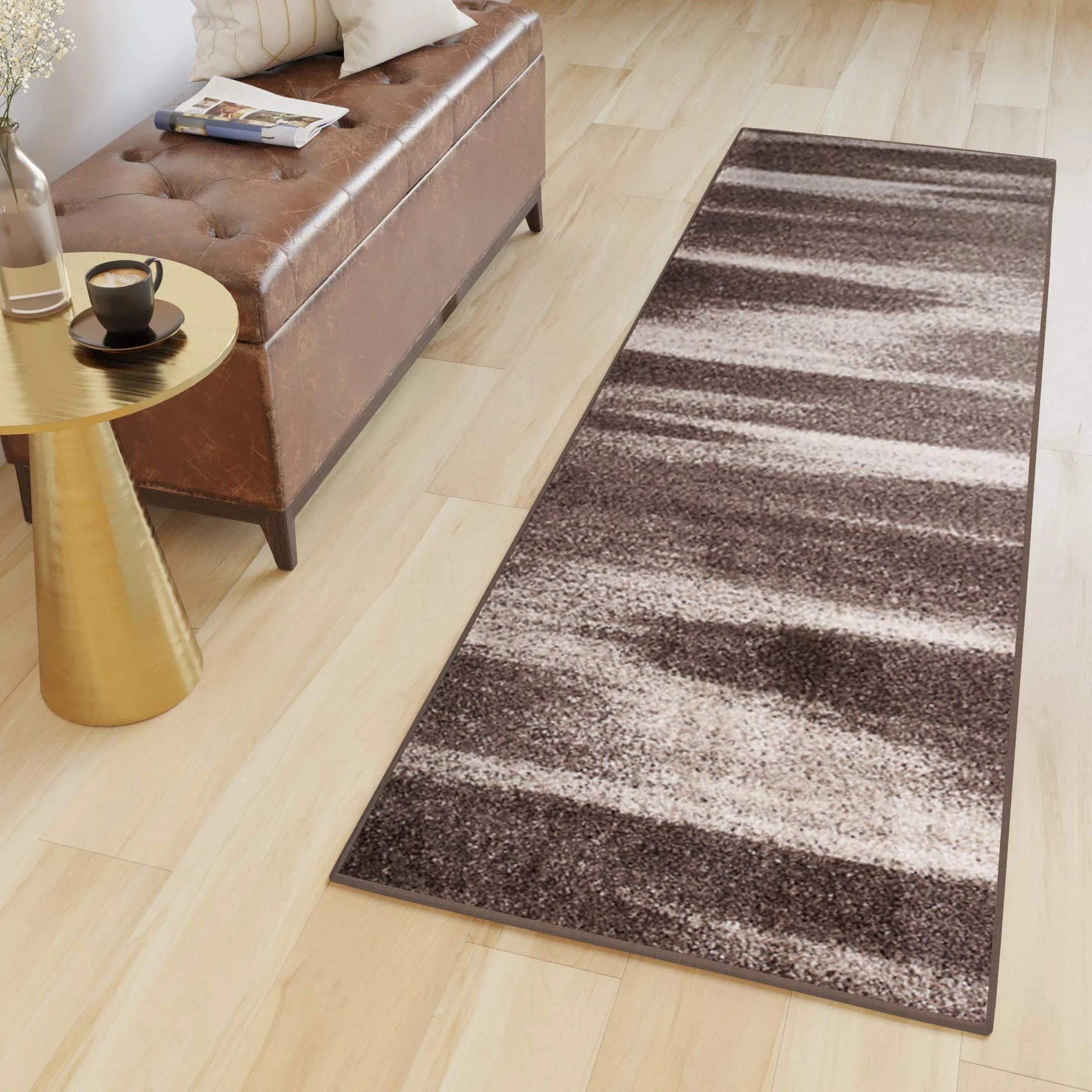 TAPISO Sari dywan bieżnik na metry, do salonu, sypialni, kuchni, korytarza, mostek na wymiar, brązowy, beżowy, vintage, wycierany, Ökotex 70 x 240 cm
