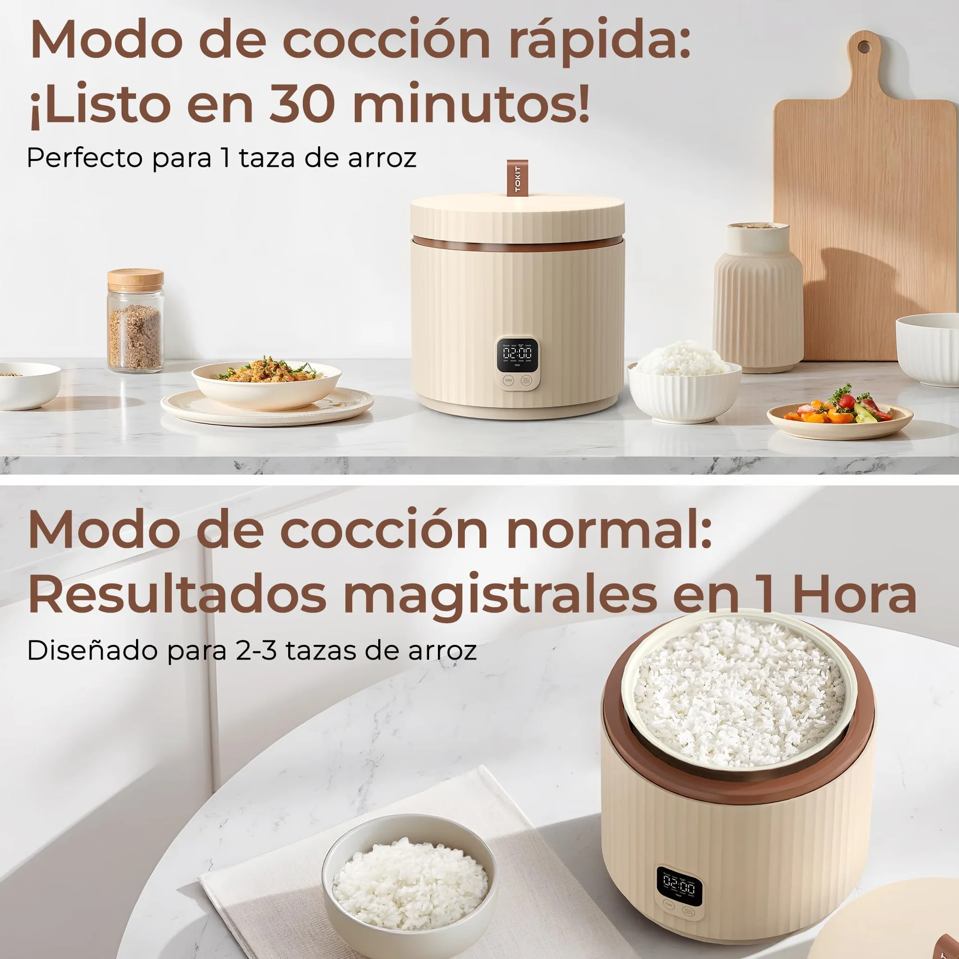 TOKIT Rice Cooker Pro szybkowar do ryżu, 1,5 l, mały, ale wielofunkcyjny, z przyciskiem dotykowym wyświetlacza, dla 1-3 osób, powłoka ceramiczna, nieprzywierająca, wewnętrzna doniczka do ryżu (biały)
