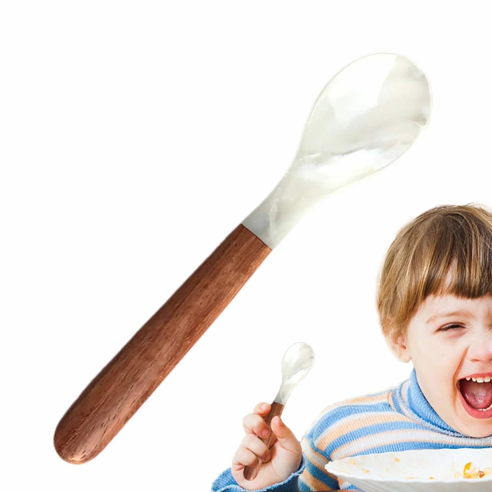 Łyżka do kawioru z masy perłowej, łyżeczka do muszli, widelec kuchenny | łyżka do kawioru z drewnianym uchwytem, naturalna łyżka do muszli, łyżeczka z masy perłowej do jajek, kawy, serwowania