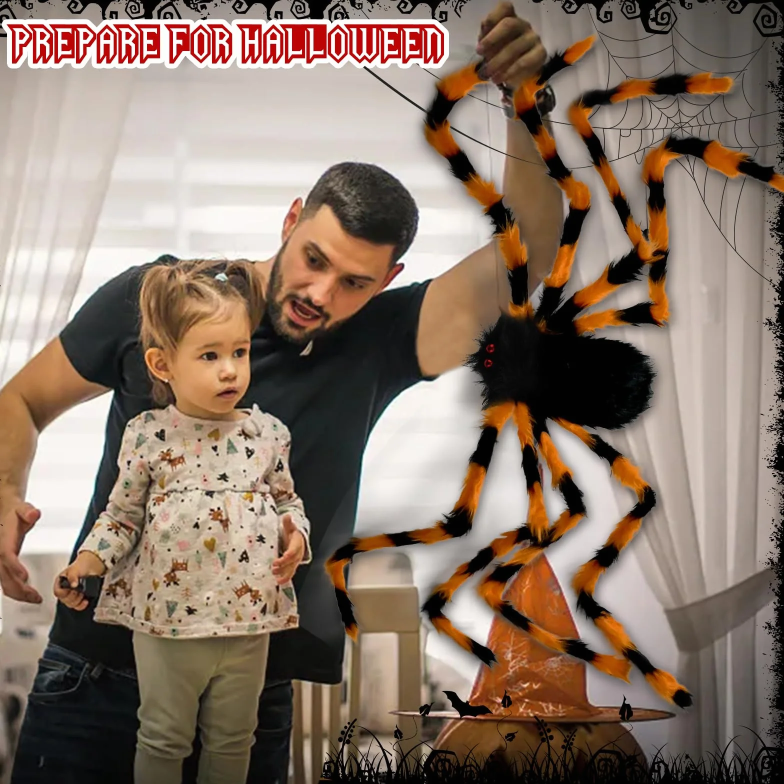 TSLBW Halloweenowy gigantyczny pająk, 150 cm, sztuczny pająk, duży, realistyczny pająk, straszny włochaty pająk, dekoracja na Halloween, ogród, cmentarz, nawiedzony dom, dekoracje (czarny i