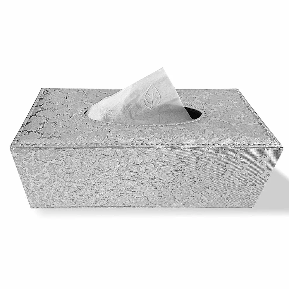 Stylowy uchwyt na chusteczki z PU skóry, nowoczesny prostokątny uchwyt na serwetki Pumping Paperchase (Silver Lightning)