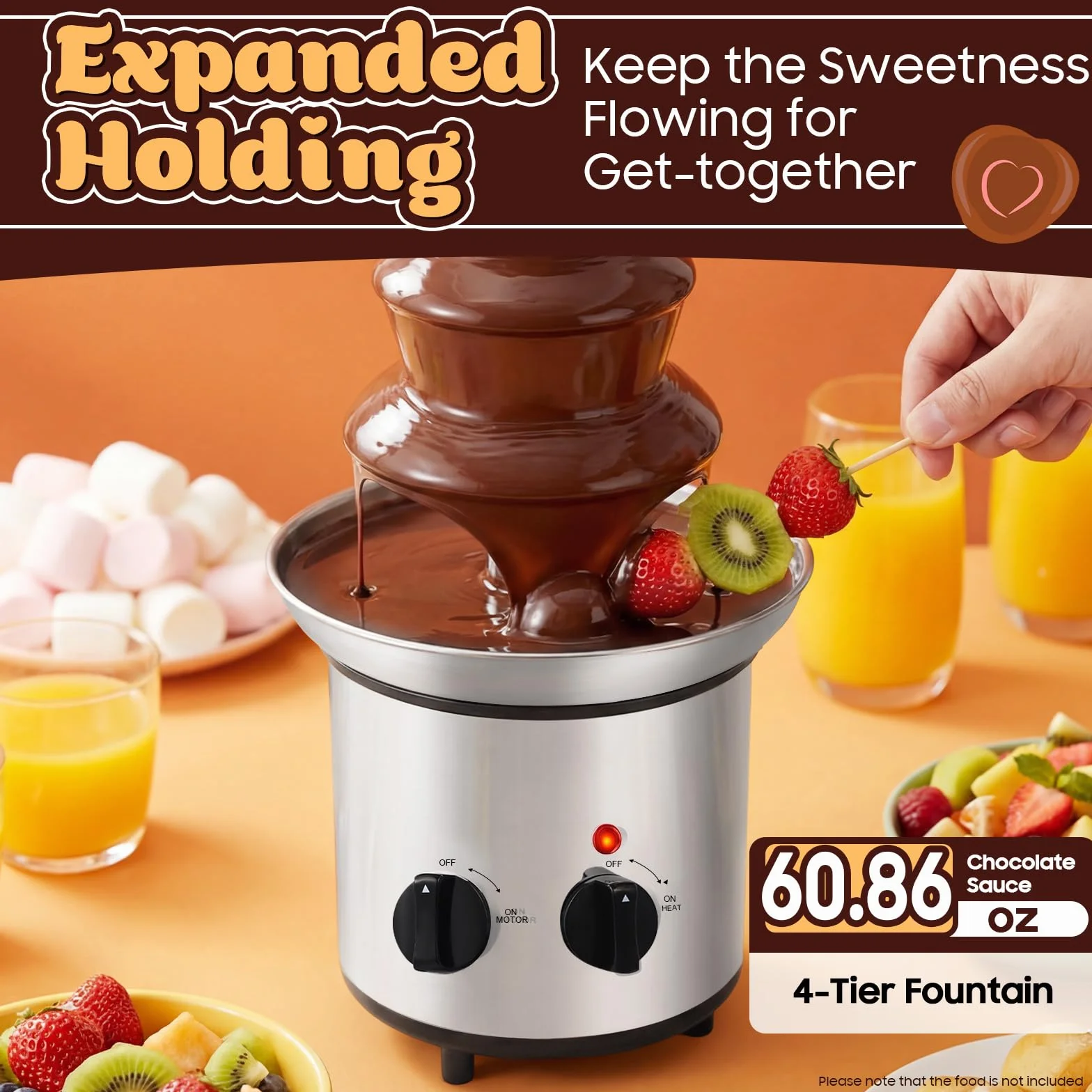 4-poziomowa fontanna czekoladowa z funkcją topienia, 1,8 l, ze stali nierdzewnej, z ogrzewaniem, 170 W, elektryczna fontanna czekoladowa, fondue, maszyna do czekolady, sera, sosu BBQ
