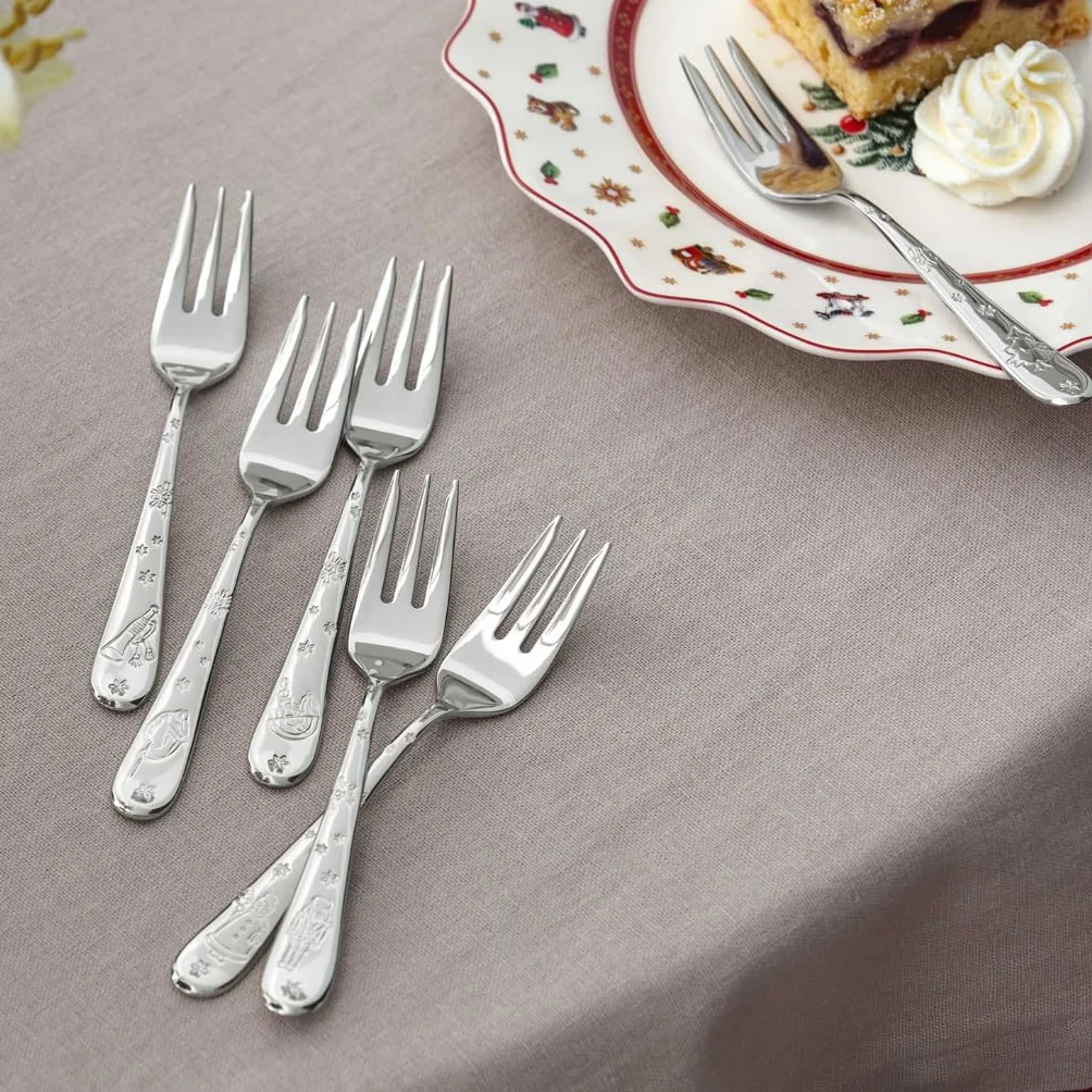Villeroy & Boch - Toy's Delight zestaw widelczyków do ciasta 6-cz. srebrny, można myć w zmywarce, Boże Narodzenie, zestaw sztućców dla 6 osób, widelczyki deserowe, małe widelczyki, stal nierdzewna