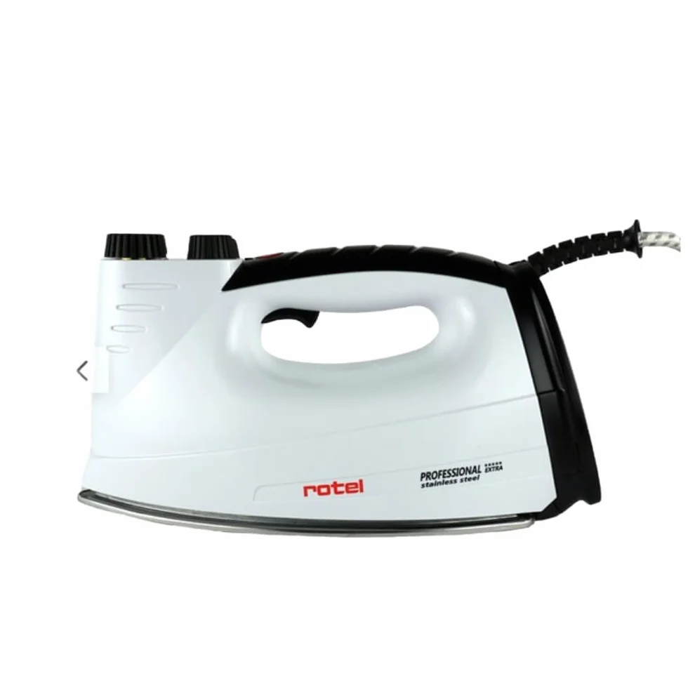 Rotel Professional extra stainless steel oryginalne żelazko parowe z wysokiej jakości podeszwą ze stali nierdzewnej, w zestawie pokrowiec na deskę do prasowania ze stylowymi kółkami / 800 W / izolowany zbiornik 300 ml