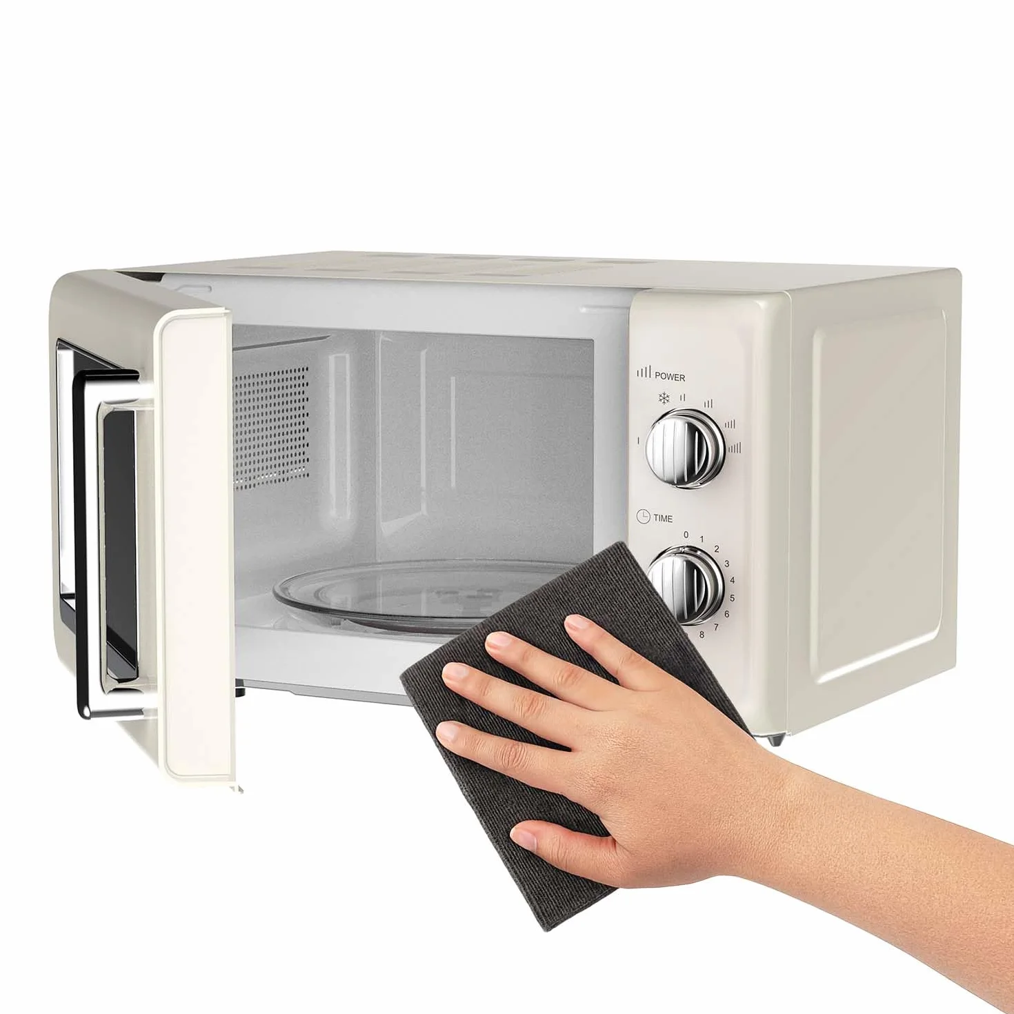 Silva Schneider MW-R 25.3 Retro kuchenka mikrofalowa 20 l, 700 W, 6 poziomów mocy, timer, chromowane przyciski i uchwyt, sygnał końcowy – kolor beżowy