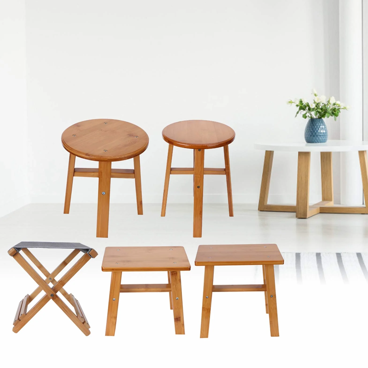 Escabeau en Bambou Tabouret Portable Bois Enfants Adultes Multifonctionnel Salle de Bains Cuisine