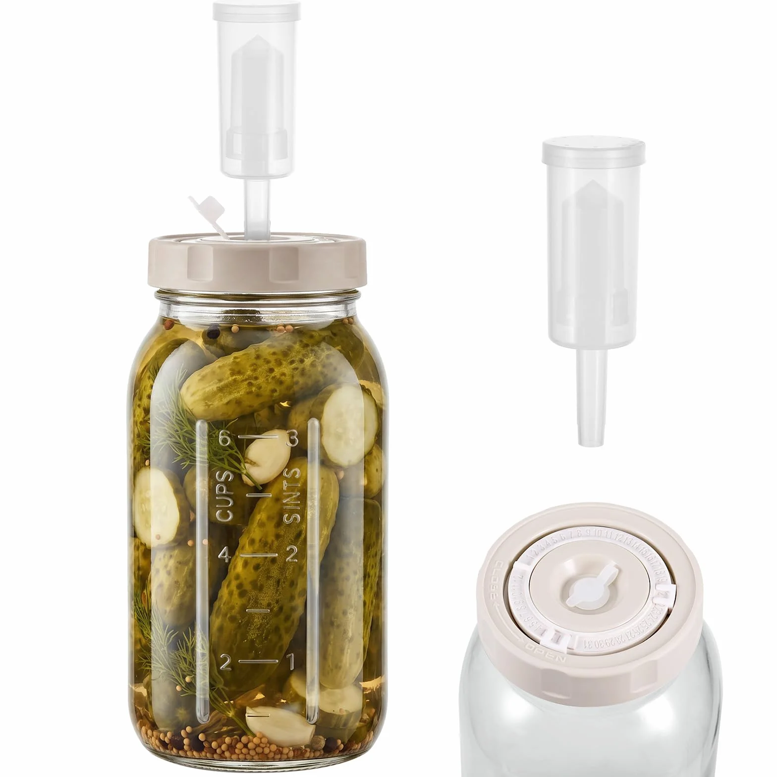 Hejo Słoik do fermentacji 2 l z śluzą powietrzną, pojemnik Kimchi z regulowaną skalą czasową, szeroki otwór do fermentacji, zestaw słoików fermentacyjnych, pojemnik fermentacyjny do kimchi, kapusty