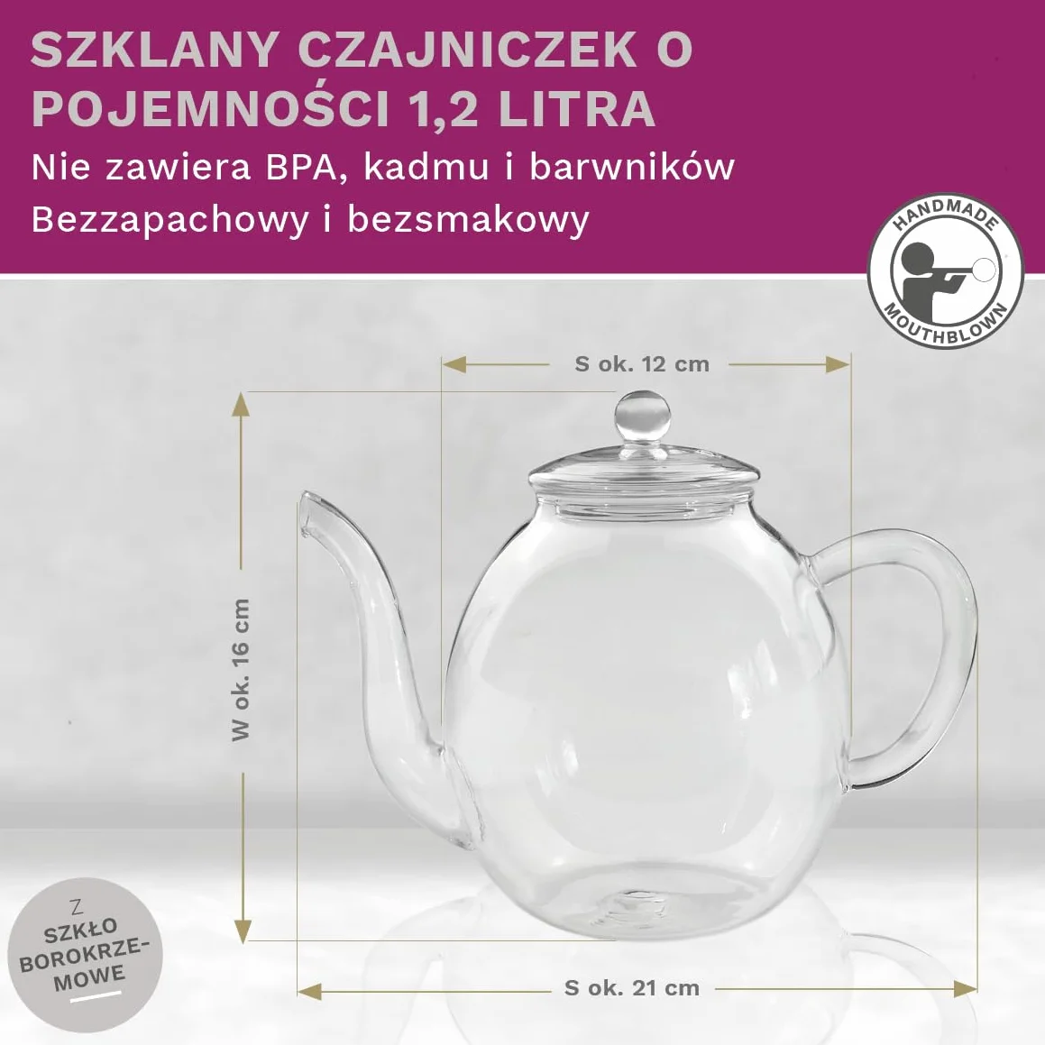 Creano Czajniczek ze szkła z wyjmowanym zaparzaczem do herbaty ze stali nierdzewnej, zawiera 2 kwitnące herbaty, 1000 ml