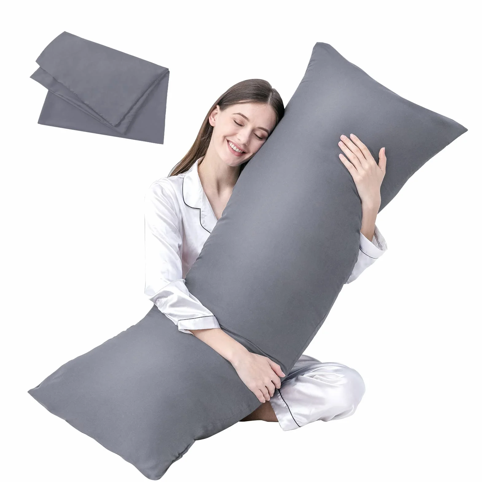 DOWNCOOL Poduszka na całe ciało 50 x 137 cm szara z poszewką