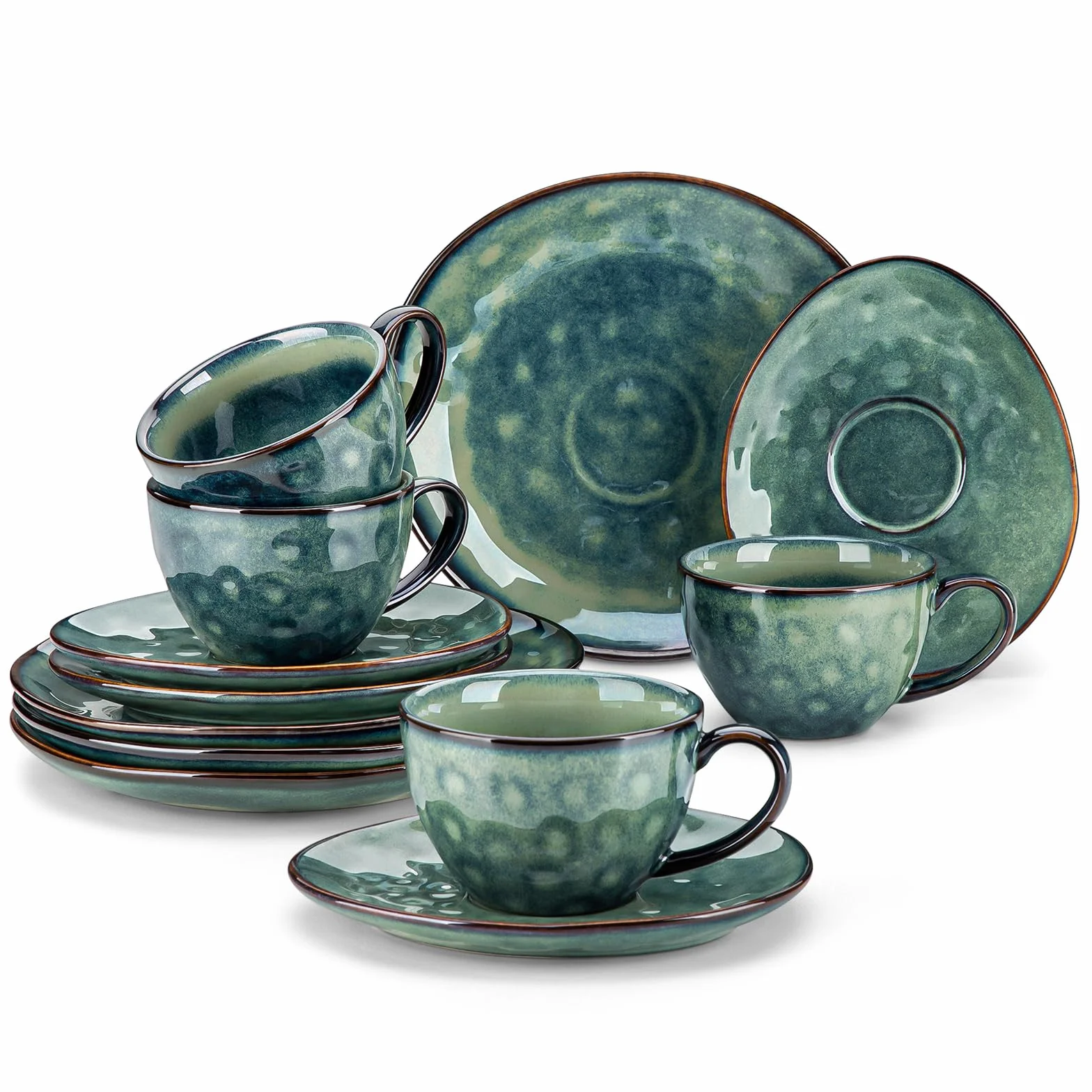 vancasso Gwiaździsty zestaw filiżanek i spodków z talerzami deserowymi 21,5 cm, ceramiczny zestaw do popołudniowej herbaty dla 4 osób, filiżanka do kawy 270 ml do espresso, cappuccino i wszelkiego