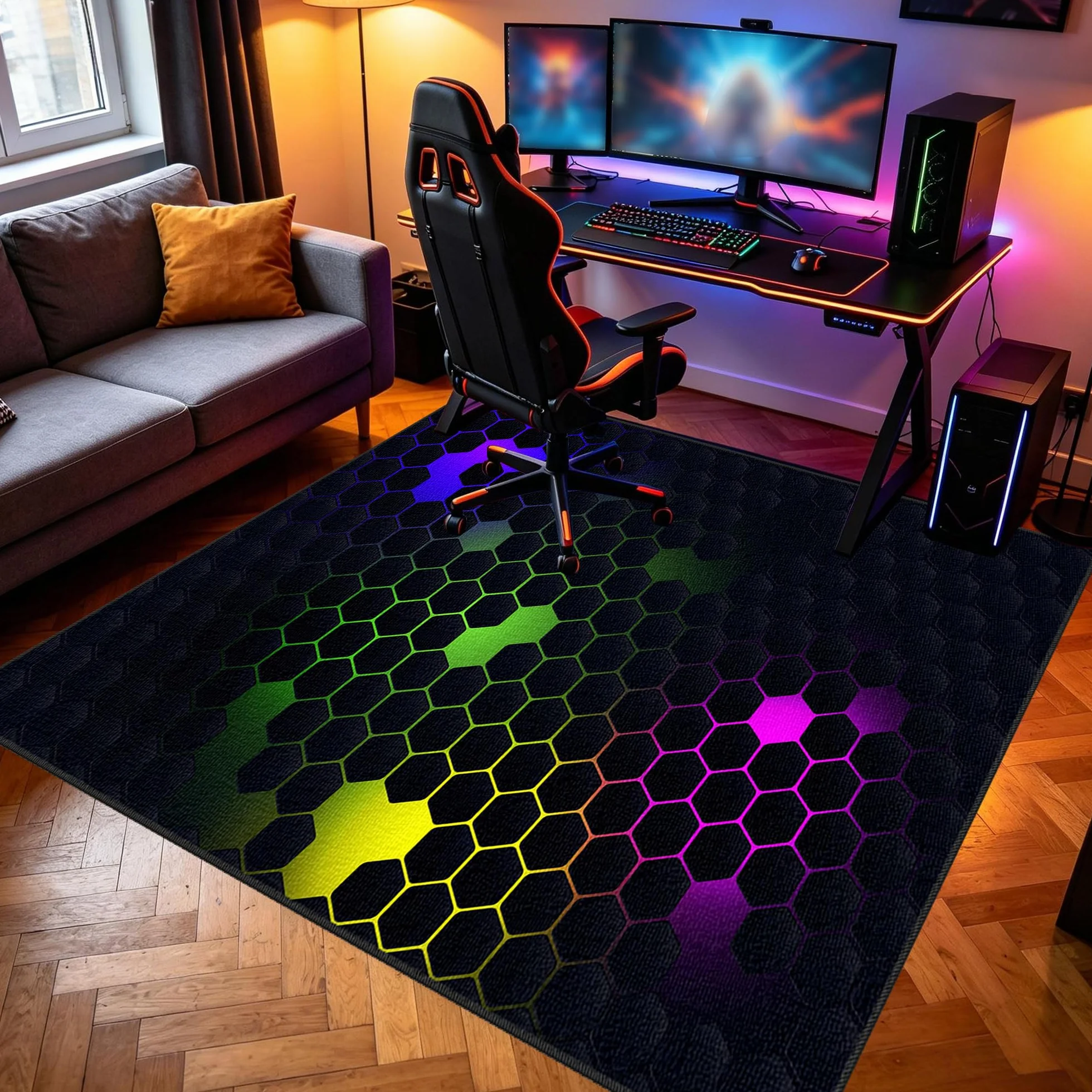 Dywanik dla graczy, antypoślizgowa wycieraczka, 90 x 130 cm, mata ochronna na podłogę, do pokoju gamingowego, do obszaru zabaw, podkładka pod krzesło komputerowe, podkładka pod krzesło