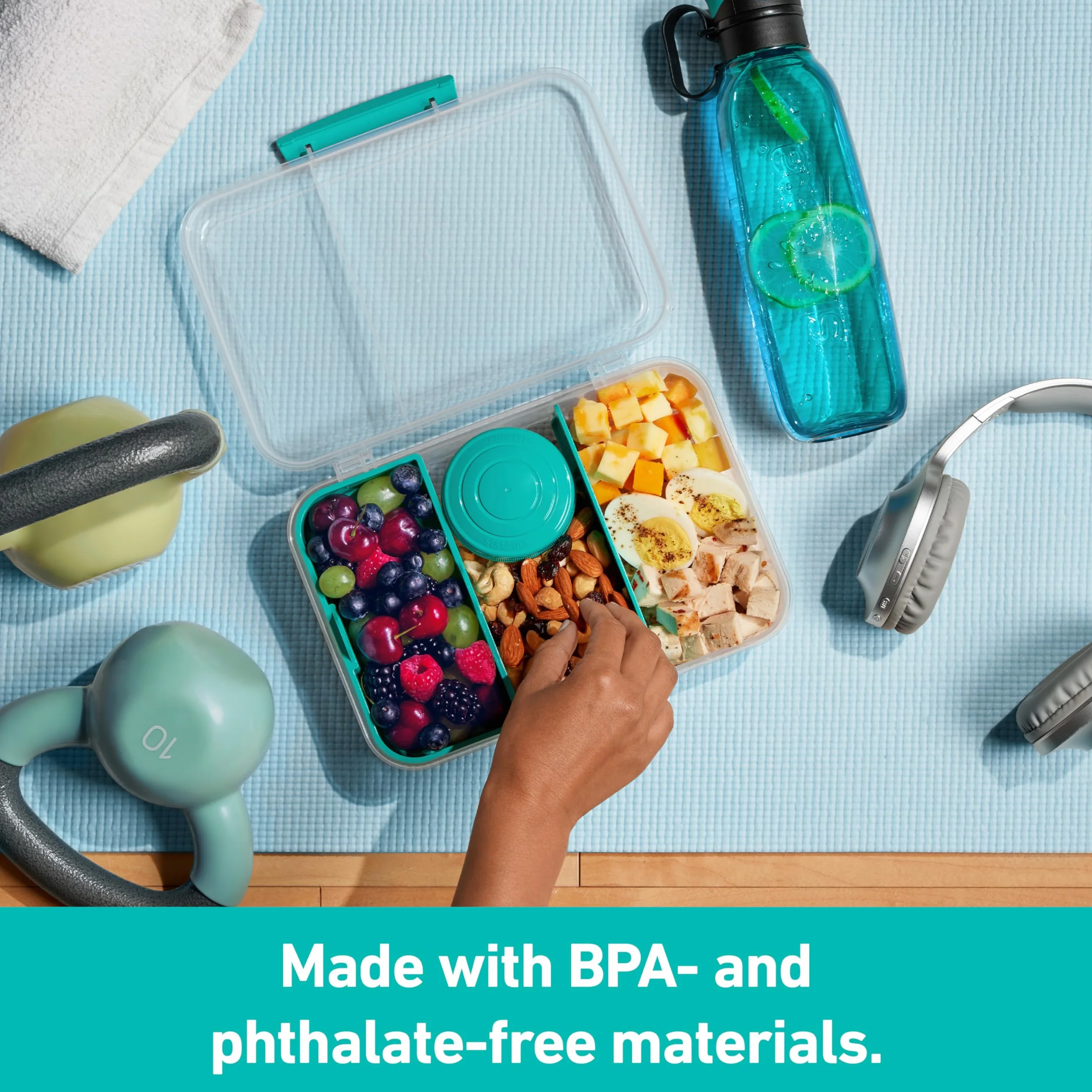 Sistema TO GO Bento Box Create | 1,48 l | szkolne pudełka na lunch z przegródkami i pojemnikiem na przekąski, bez BPA, 2 sztuki, miętowy turkusowy