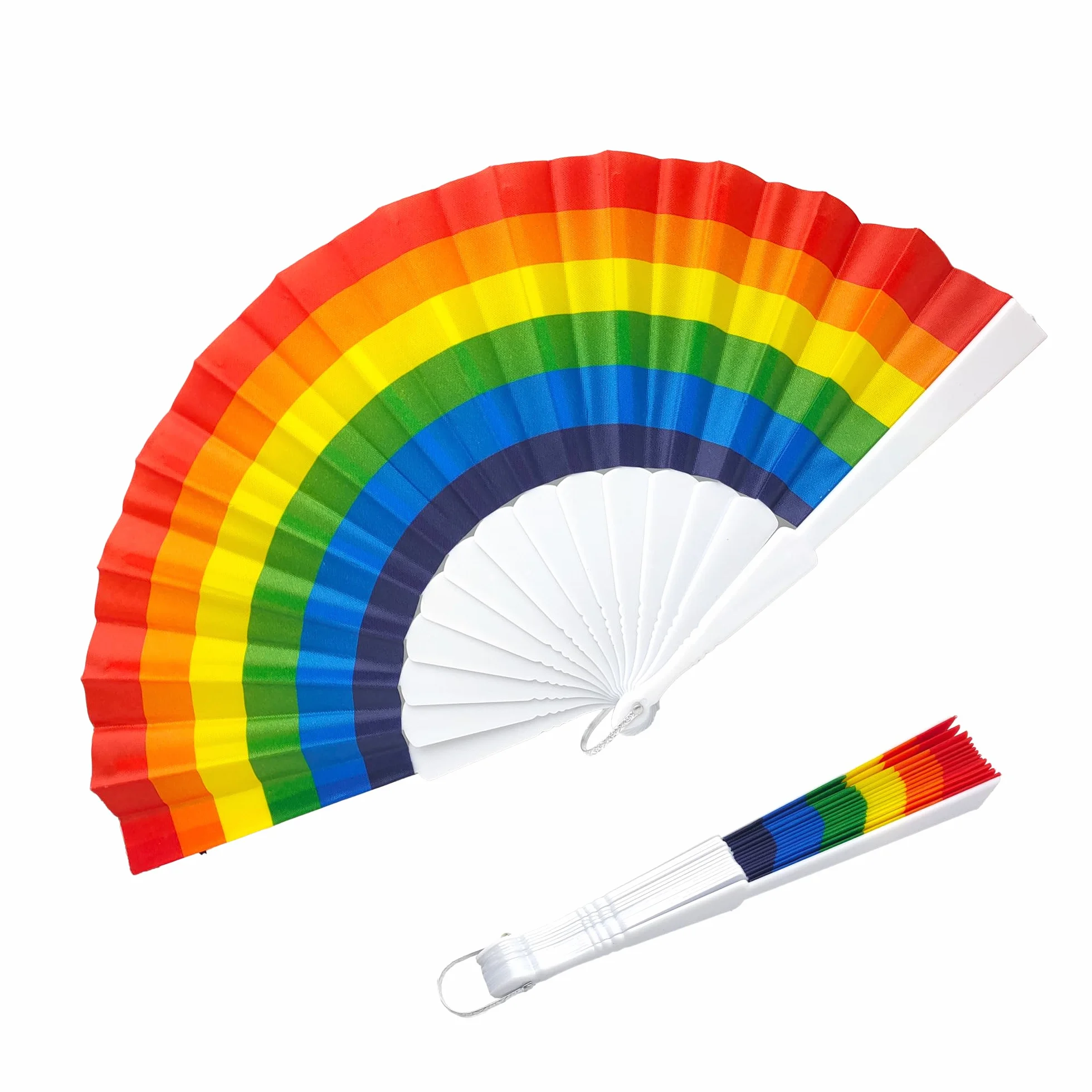 LGBTQ+ składany wachlarz z tęczową flagą - 44 x 23 cm - Akcesoria na imprezy, imprezy, parady i tańce – wytrzymałe plastikowe listwy