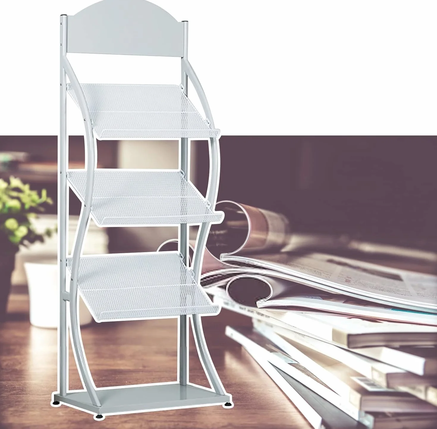 Stojak na czasopisma podłogowy broszury Do salonu biblioteki szkolnej Wielofunkcyjny stojak organizery Uniwersalny stojak ekspozycyjny(Bianco)