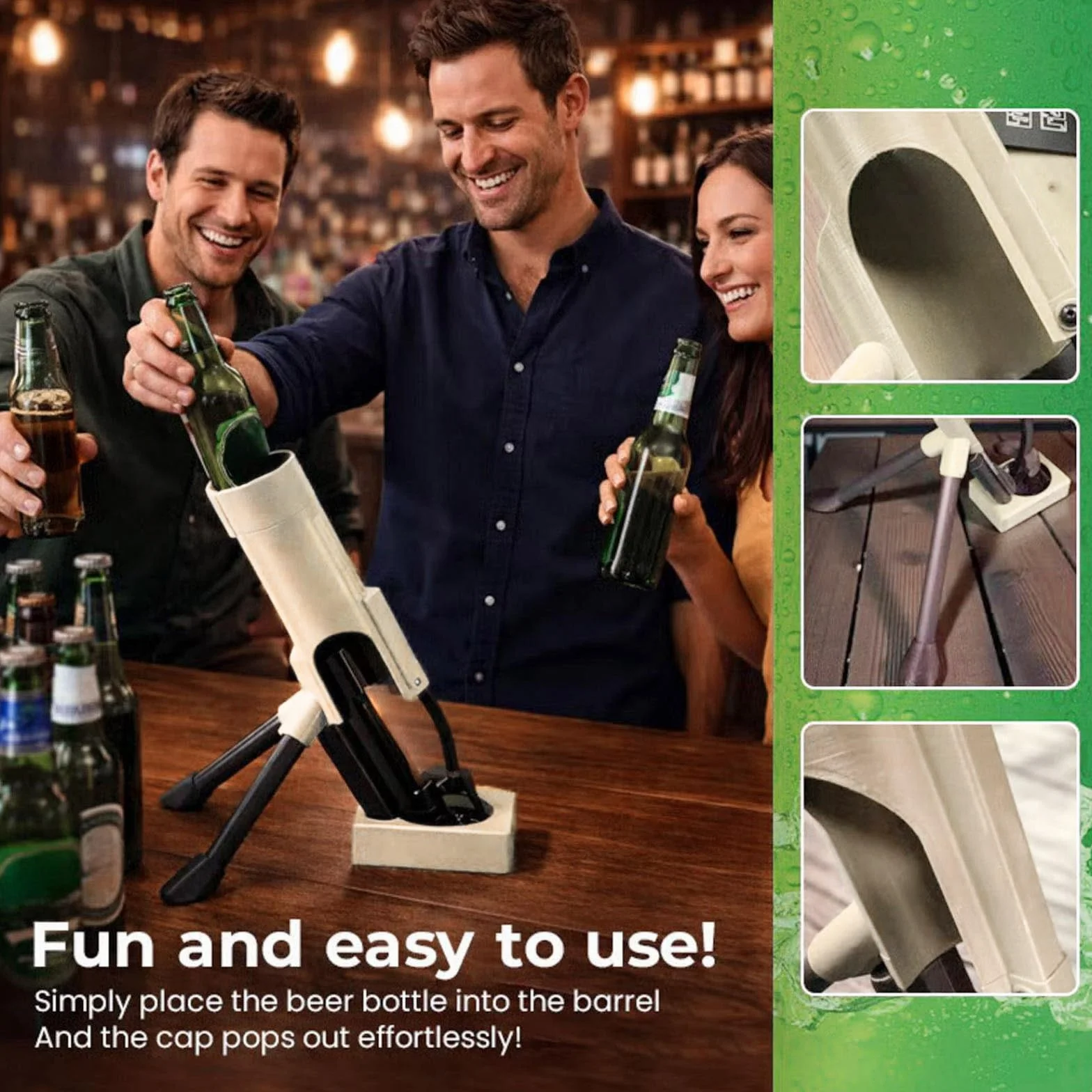 Otwieracz do butelek piwa w stylu moździerza, 51 mm, automatyczny wyrzut kapsla z mechanizmem naciskowym, Beer Bottle Mortar Opener zabawny, śmieszny moździerz do piwa bezręczny otwieracz do butelek
