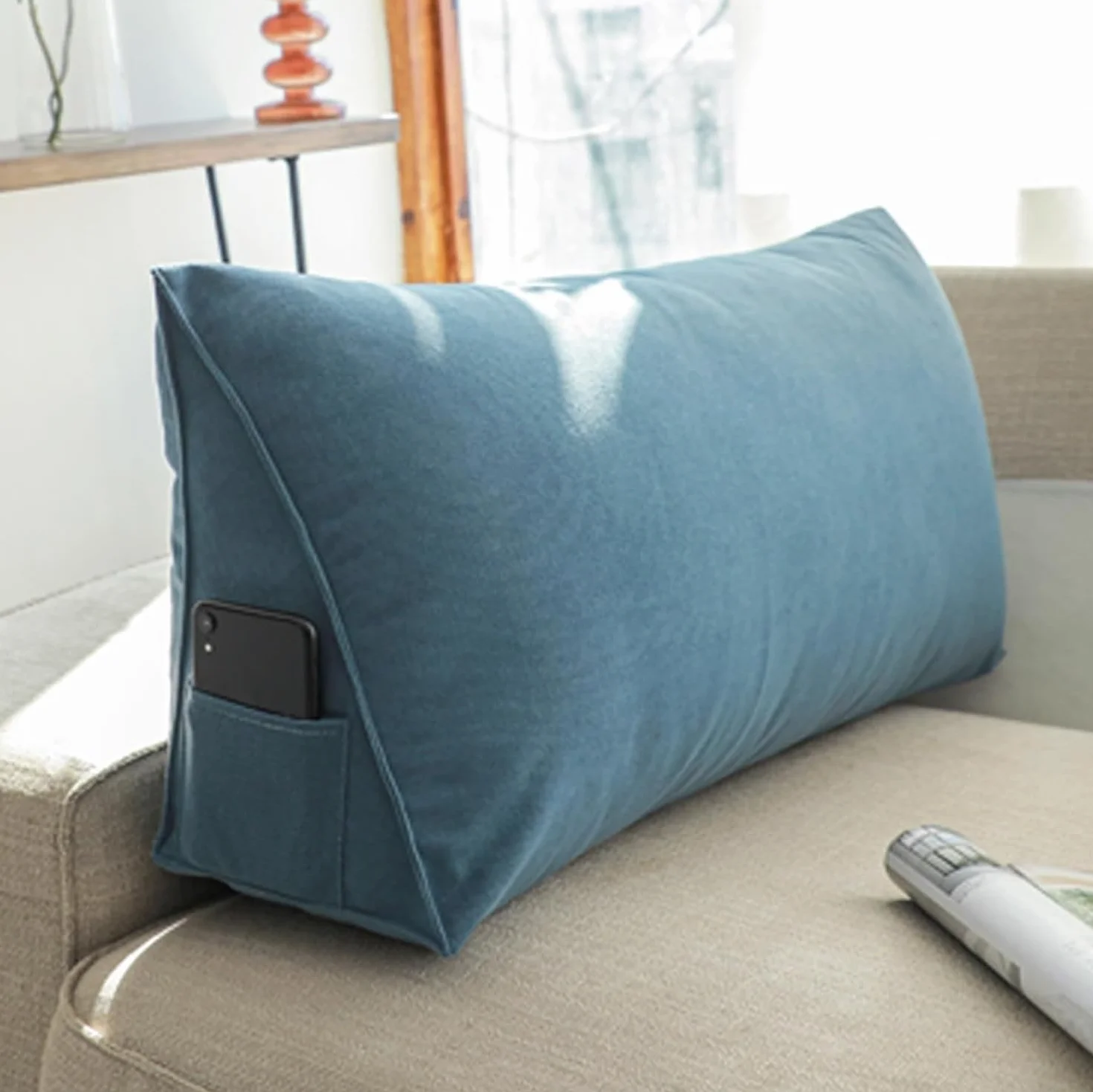 Luksusowa poduszka do czytania na łóżko, sofę, oparcie lędźwiowe ze zdejmowaną poszewką, ergonomiczne podparcie dla komfortu (ciemnoniebieska, 80 x 35 x 20 cm)