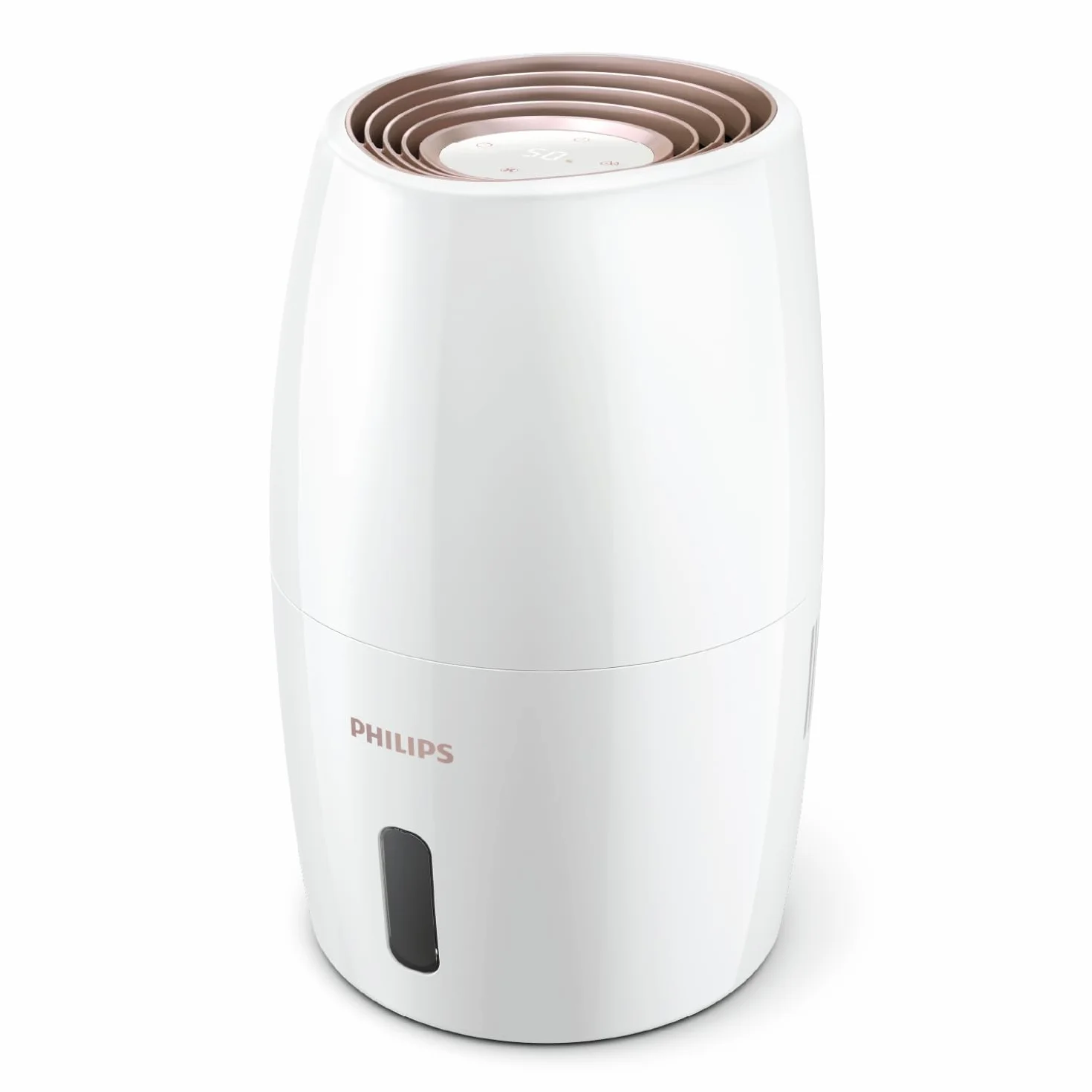 Philips Nawilżacz powietrza Serii 2000, Higieniczne nawilżanie NanoCloud, 99,97% mniej bakterii, 200 ml/h, Zbiornik 2L, Ultra cichy (33 dB), 3 prędkości, Tryby Auto i Nocny, Timer, Biały (HU2716/10)