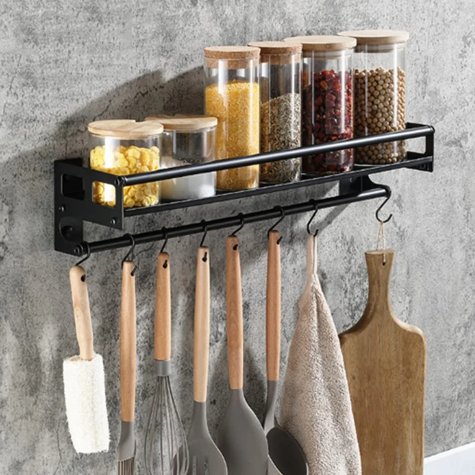 Stojaki na przybory kuchenne, 2-drożny organizer ścienny z 8 haczykami, długość 40 cm