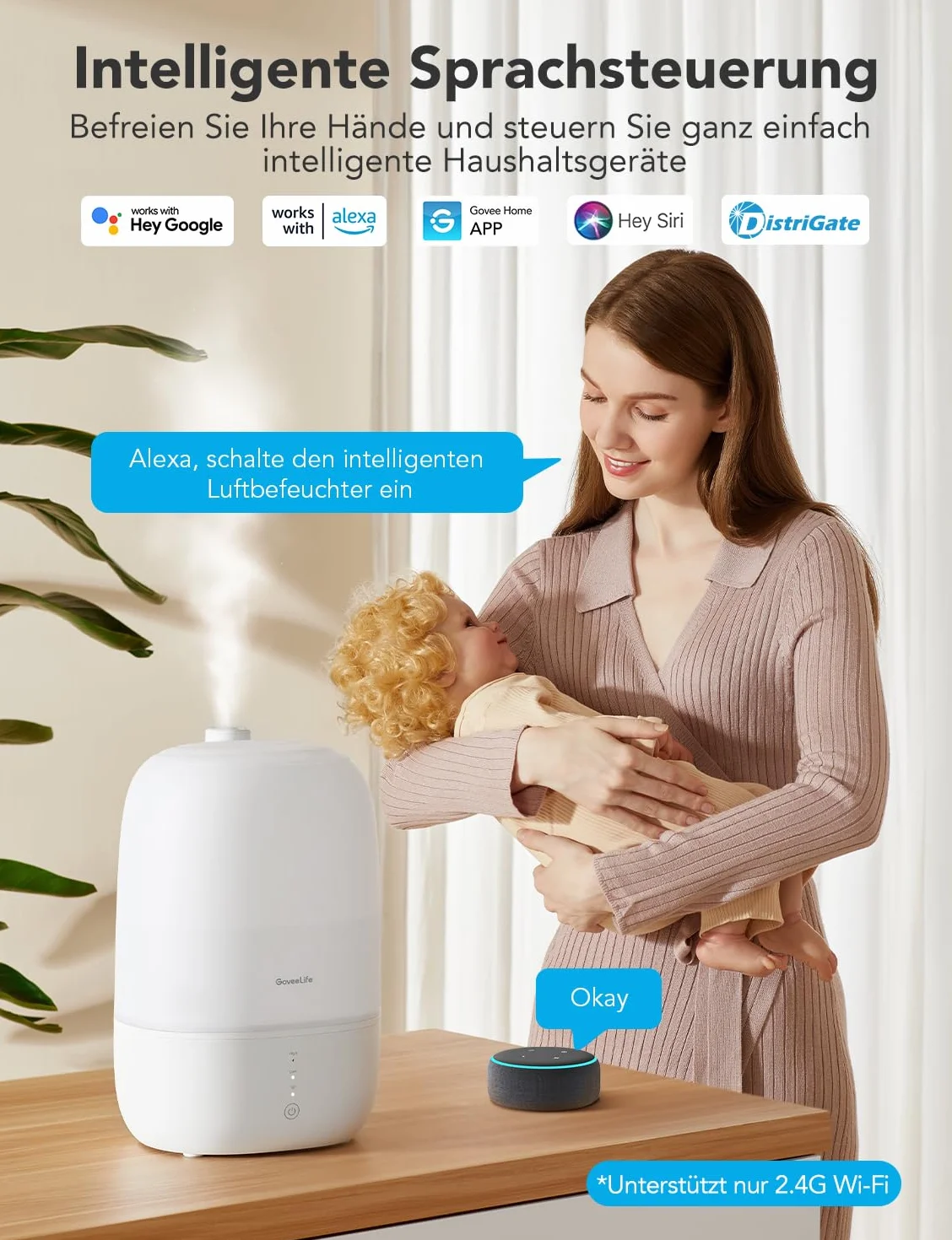 GoveeLife Top-Fill Air Smartnawilżacz do sypialni, 3 l, ultradźwiękowy dyfuzor powietrza z zapachem i światłem nocnym do 25 h, 24 dB, cichy