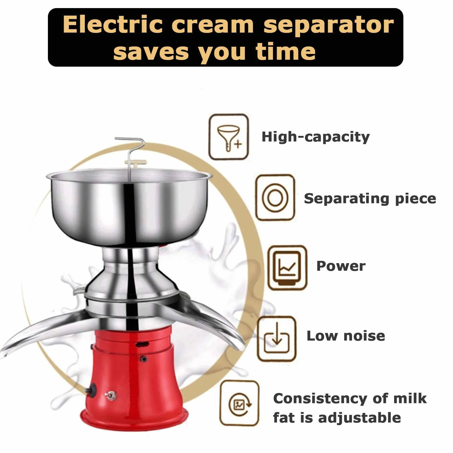 Elektryczny separator do śmietany, 8 l, 50 l/h, wirówka do świeżego mleka, konwersja surowego na śmietankę i odtłuszczone mleko