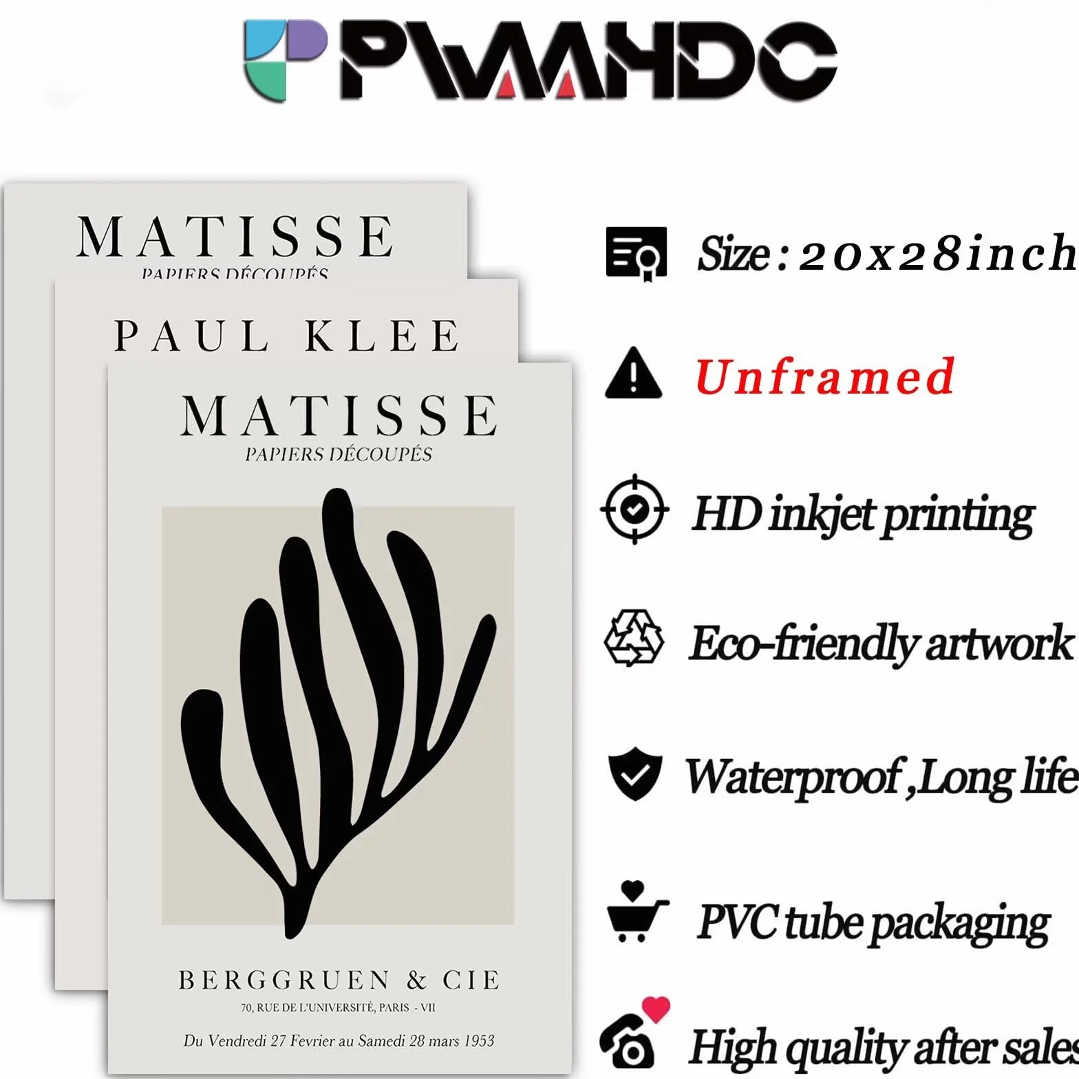Zestaw 3 plakatów Matisse vintage na płótnie 50x70 cm beżowe dekoracja ścienna