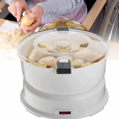 Elektryczna obieraczka do ziemniaków – wydajna obieraczka do warzyw z pojemnikiem, obrotowa blokada bezpieczeństwa, konstrukcja bez bałaganu, pojemność 1 kg dla łatwego gotowania