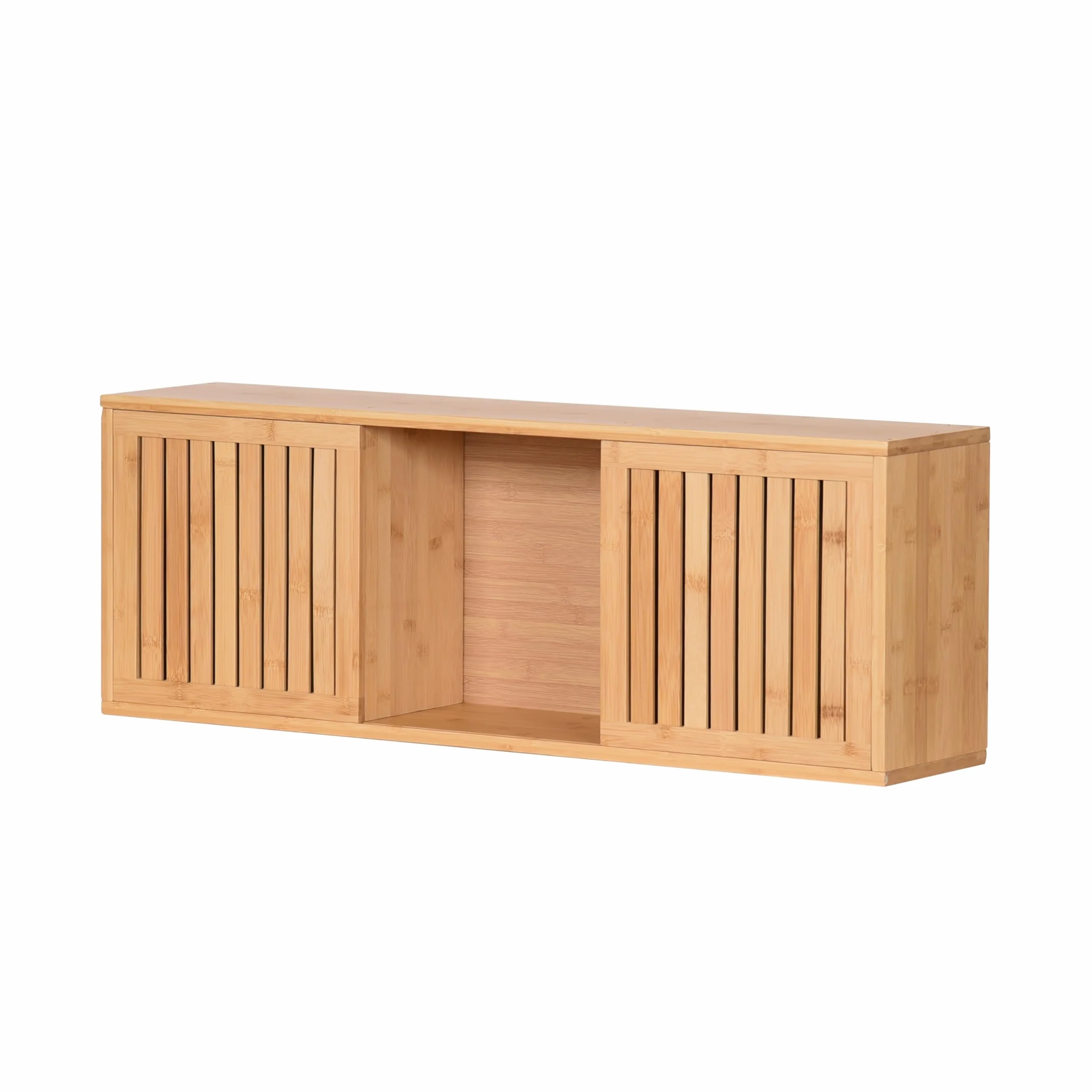 Regał wiszący z drzwiami przesuwnymi bambusowy 93x20x33 cm naturalny