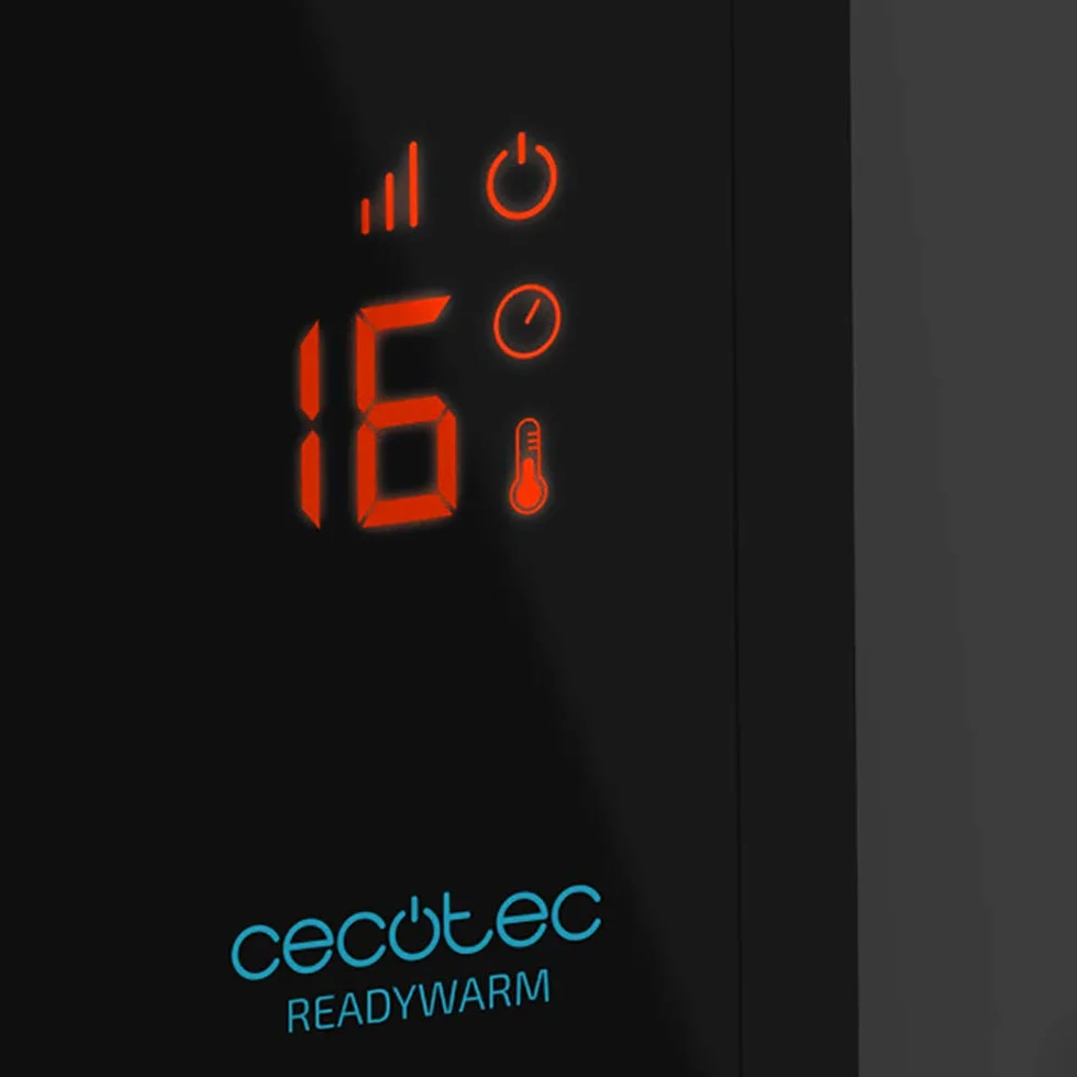 Cecotec Ready Ciepła 3100 Smart Now. Mocny panel promieniujący 2000W. Wyświetlacz LCD, programowalny, 3 tryby, zabezpieczający przed przegrzaniem, przechylaniem, WarmSpace, AutoOff, na kółkach, czarny
