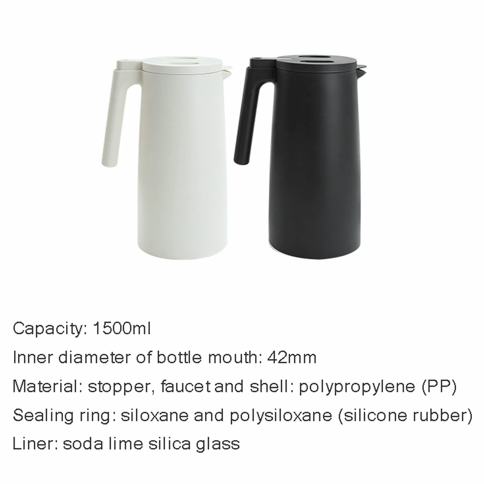 Szklany termos próżniowy z podwójną ścianką dzbanek kubek, 1500 ml karafka do kawy czajnik czajnik ze stali nierdzewnej izolowany próżniowo gorący napój herbata woda kawa czajnik