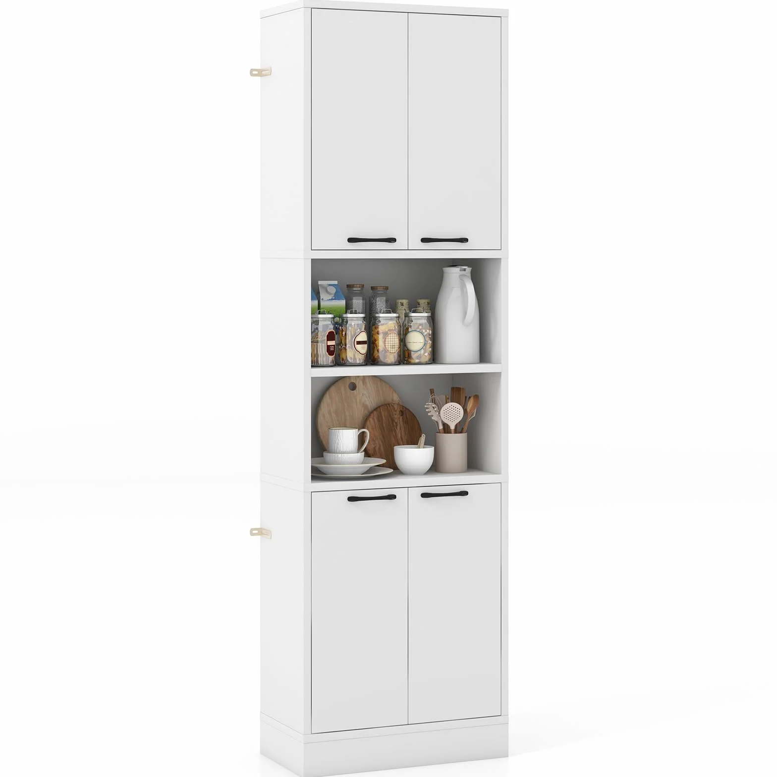 COSTWAY Szafka kuchenna o wysokości 190 cm, wysoka szafka z drzwiami, półkami, zawiasami bezpieczeństwa i zabezpieczeniem przed przewróceniem, wolnostojąca, uniwersalna szafka do jadalni, salonu
