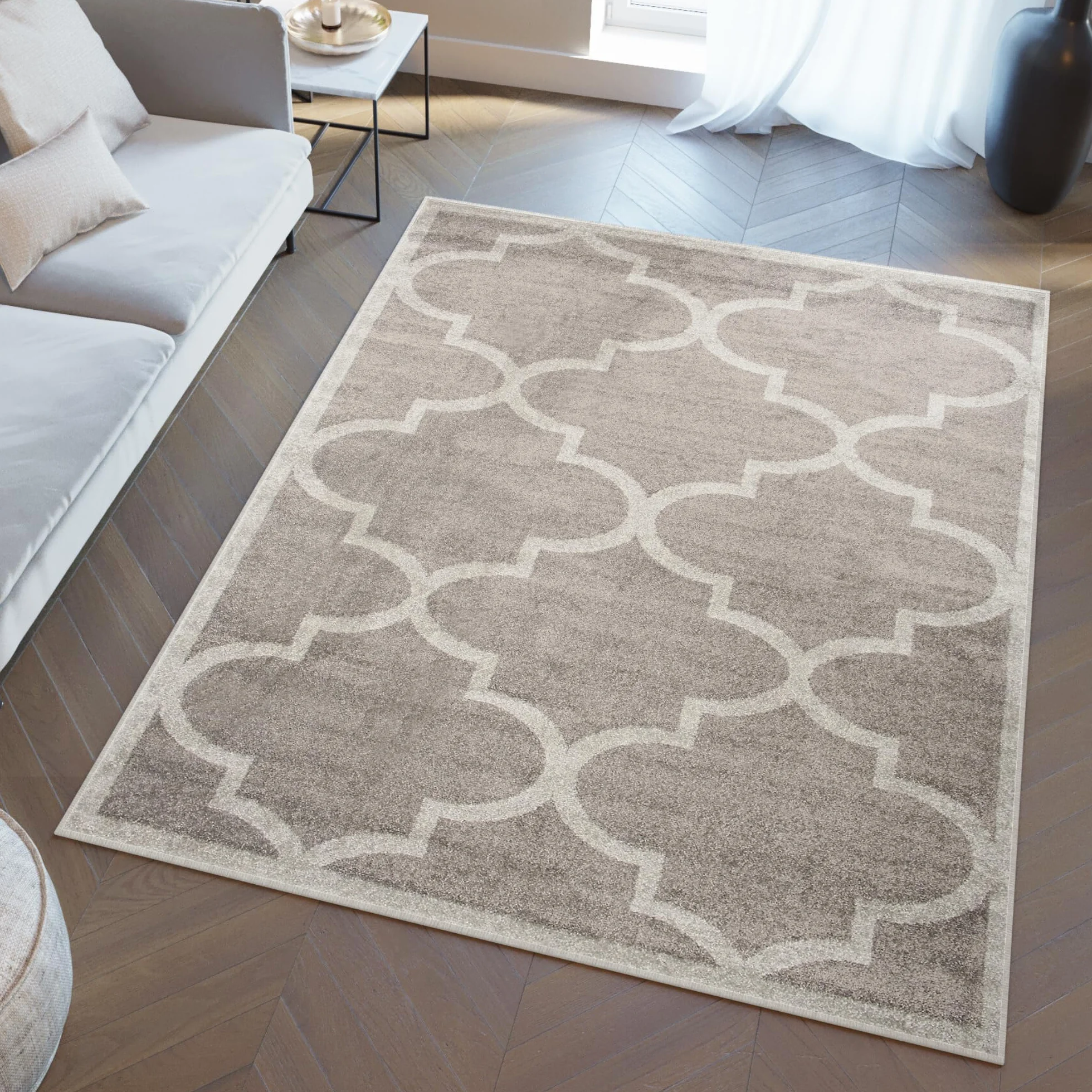 Tapiso LAZUR dywan do salonu, krótkie runo, nowoczesny design, ornament, wzór ciemnoszary, kremowy, marokański, geometryczny kratka, Ökotex 180 x 260 cm