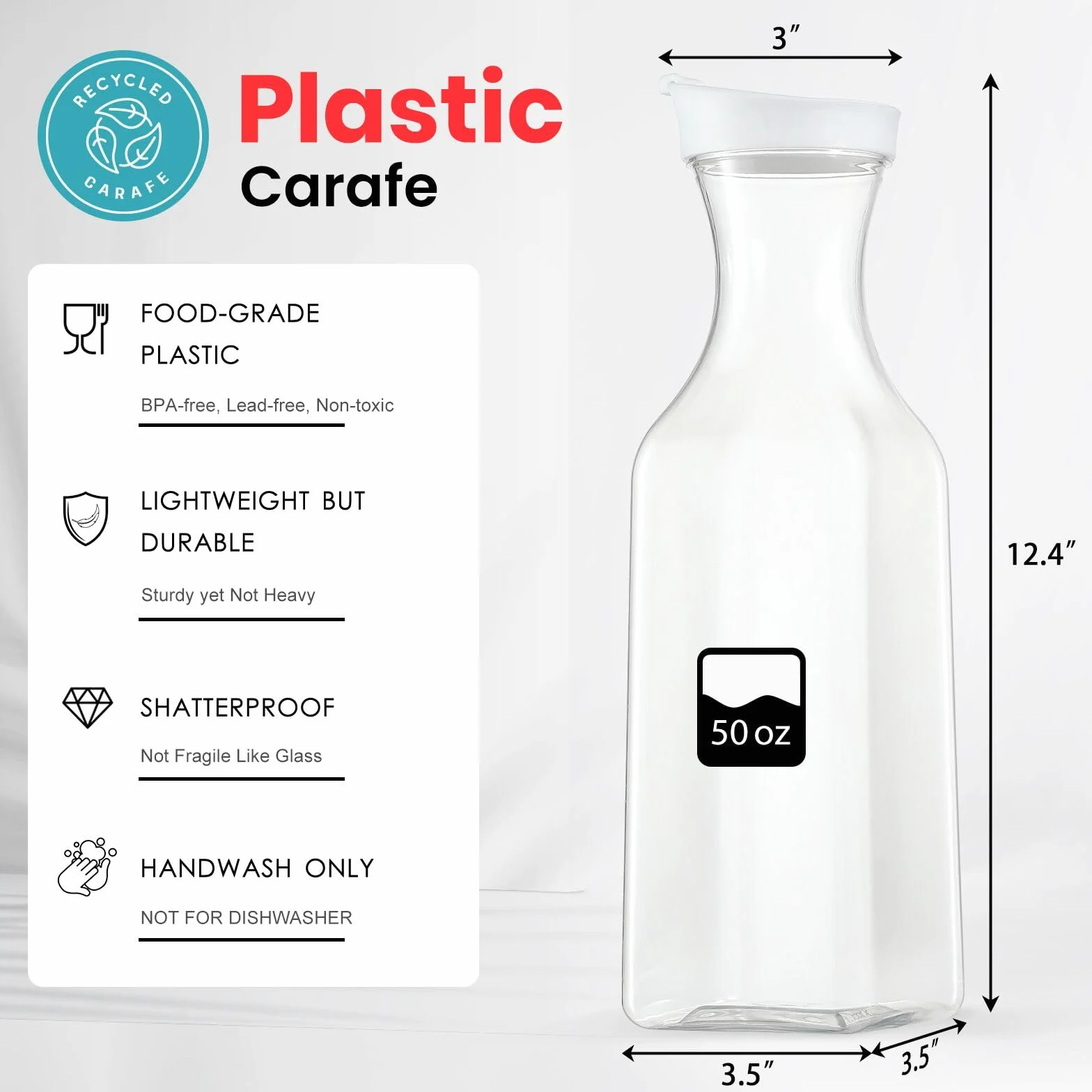 4-pak dużych karafek na wodę 1400 ml z pokrywą z klapką, kwadratowe pojemniki na sok, przezroczysty plastikowy dzbanek - na wodę, mrożoną herbatę, sok, lemoniadę, mleko, zimne napary i batonik z