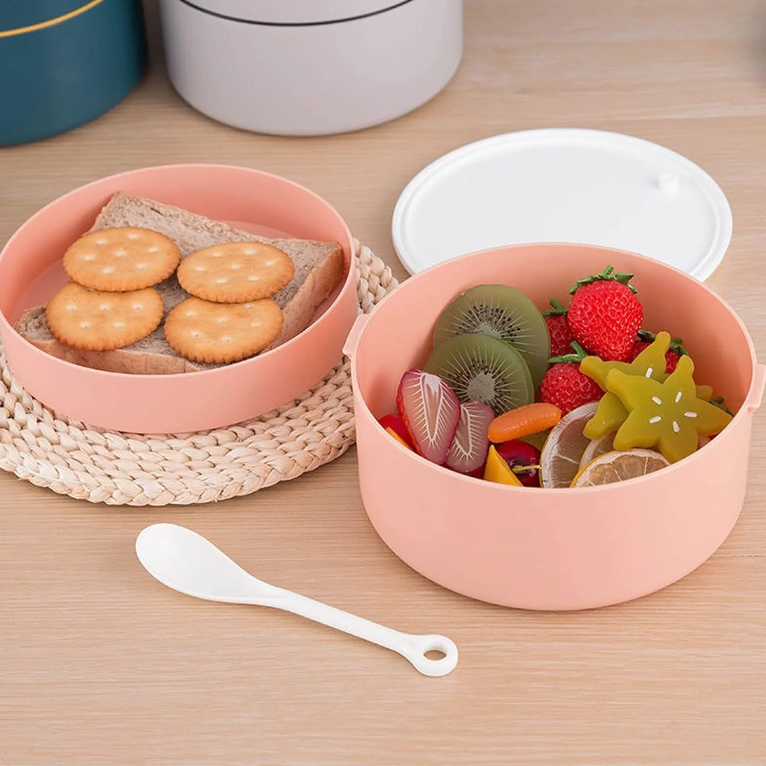 Pudełka Bento 1100ml Przenośne 2-warstwowe zdrowe pudełko na drugie śniadanie Pojemnik na jedzenie Kuchenka mikrofalowa Pudełka Bento na drugie śniadanie z wycięciem ，Pudełko ryżowe(C)
