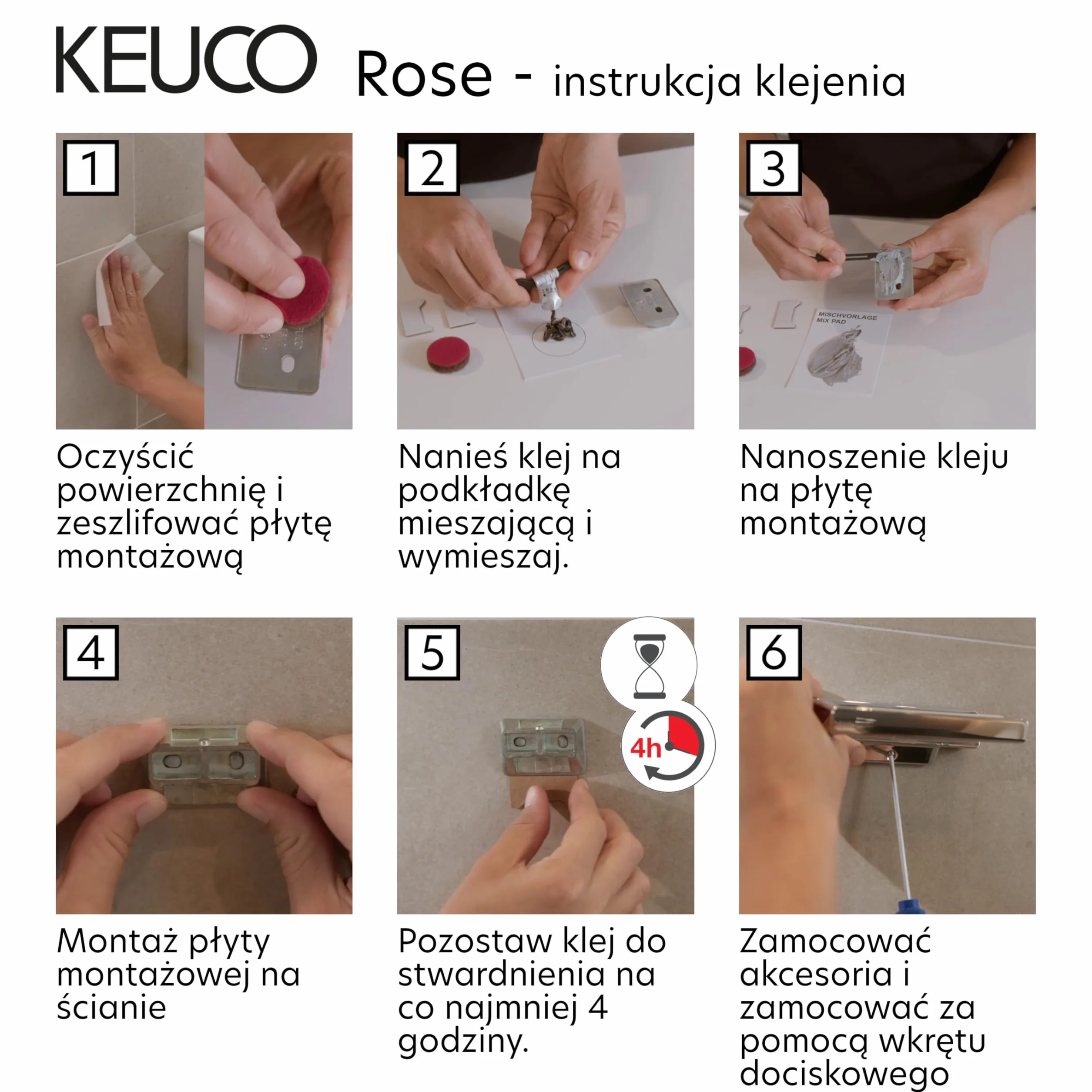 Keuco Rose Kubek do mycia zębów ze szkła z uchwytem, bez wiercenia, chrom | z zestawem do klejenia i wkręcania, metalowym uchwytem na kubek do klejenia lub wkręcania