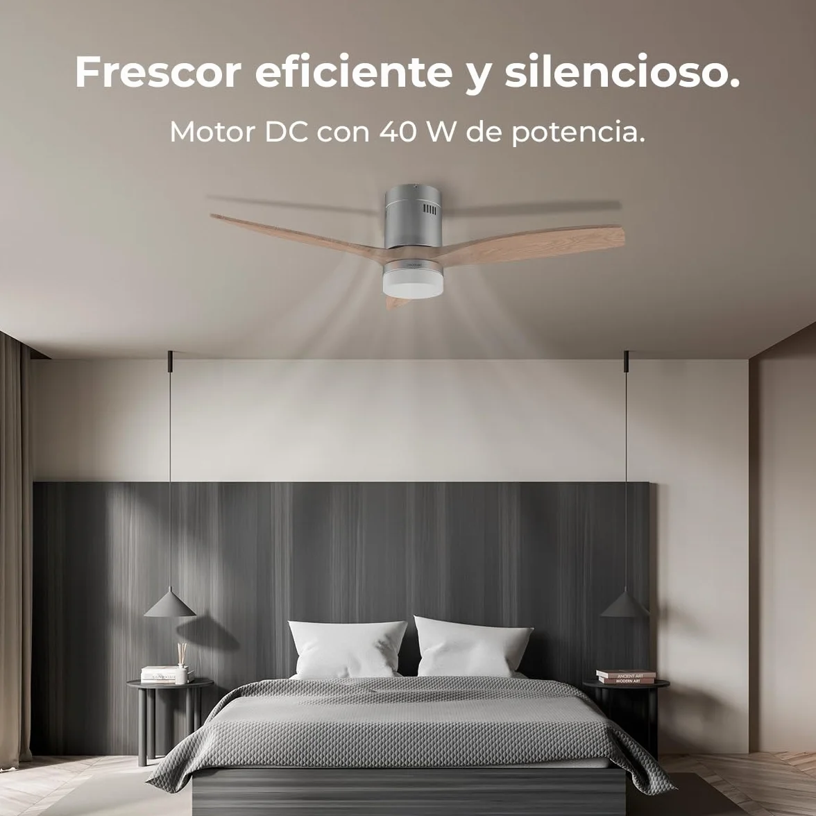 Cecotec Wentylator sufitowy LED Energysilence Aero 5600 Classic Steel. 40 W, silnik DC, średnica 132 cm, 3 łopatki, LED 18 W, timer, 6 prędkości, pilot zdalnego sterowania, funkcja lato/zima