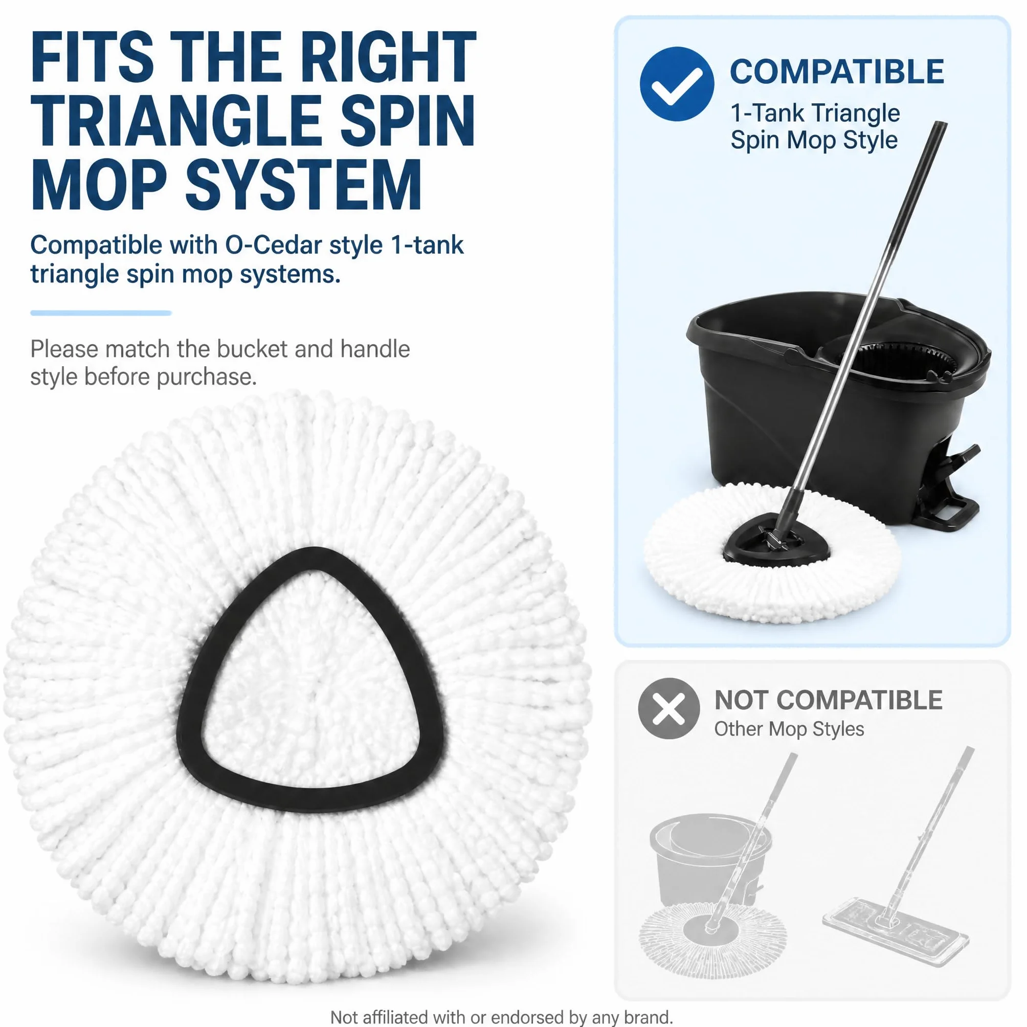 CLEAN PIONEER 6-pak wymiennych głowic do mopa kompatybilnych z Spin EasyWring Triangle Spin Mop, wkłady do mopa obrotowego z mikrofibry, łatwe czyszczenie, zamiennik głowicy mopa w 100% z mikrofibry
