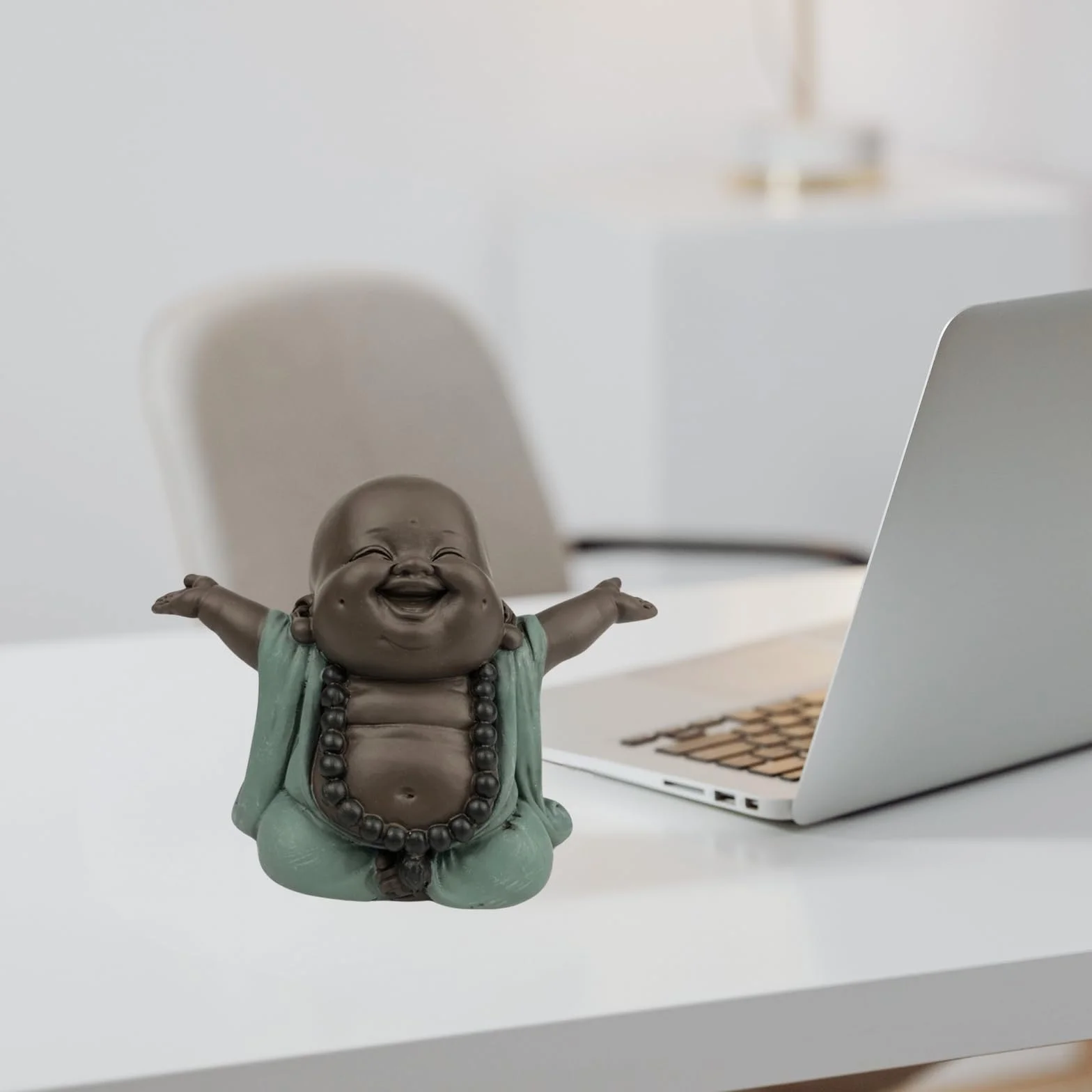 Statuetka Buddy na szczęście Zen Feng Shui 9 cm zielona brązowa
