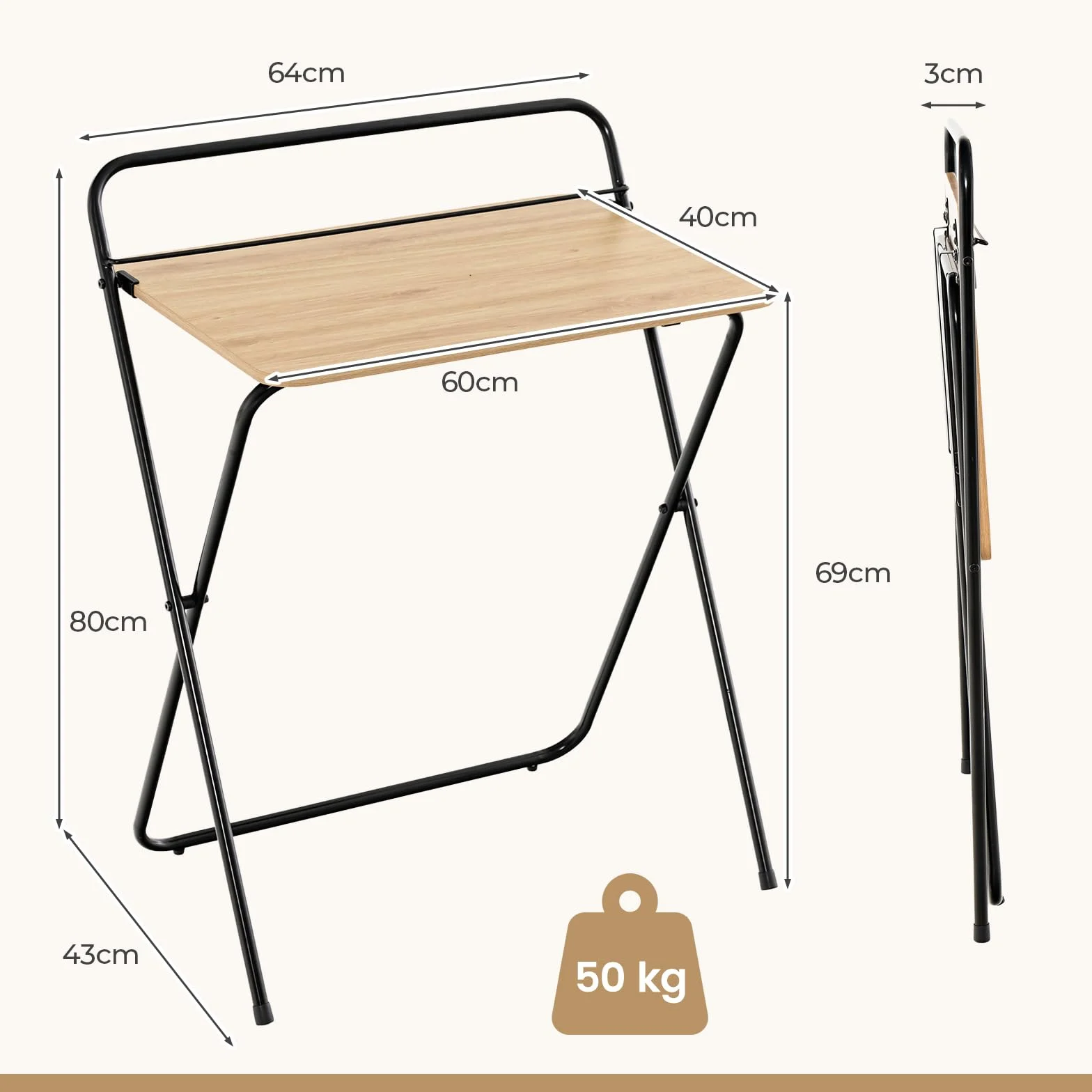 COSTWAY Składany stół, małe biurko na laptopa, nie wymaga montażu, zajmuje mało miejsca, stolik komputerowy do małych pomieszczeń, 60 x 40 x 69 cm